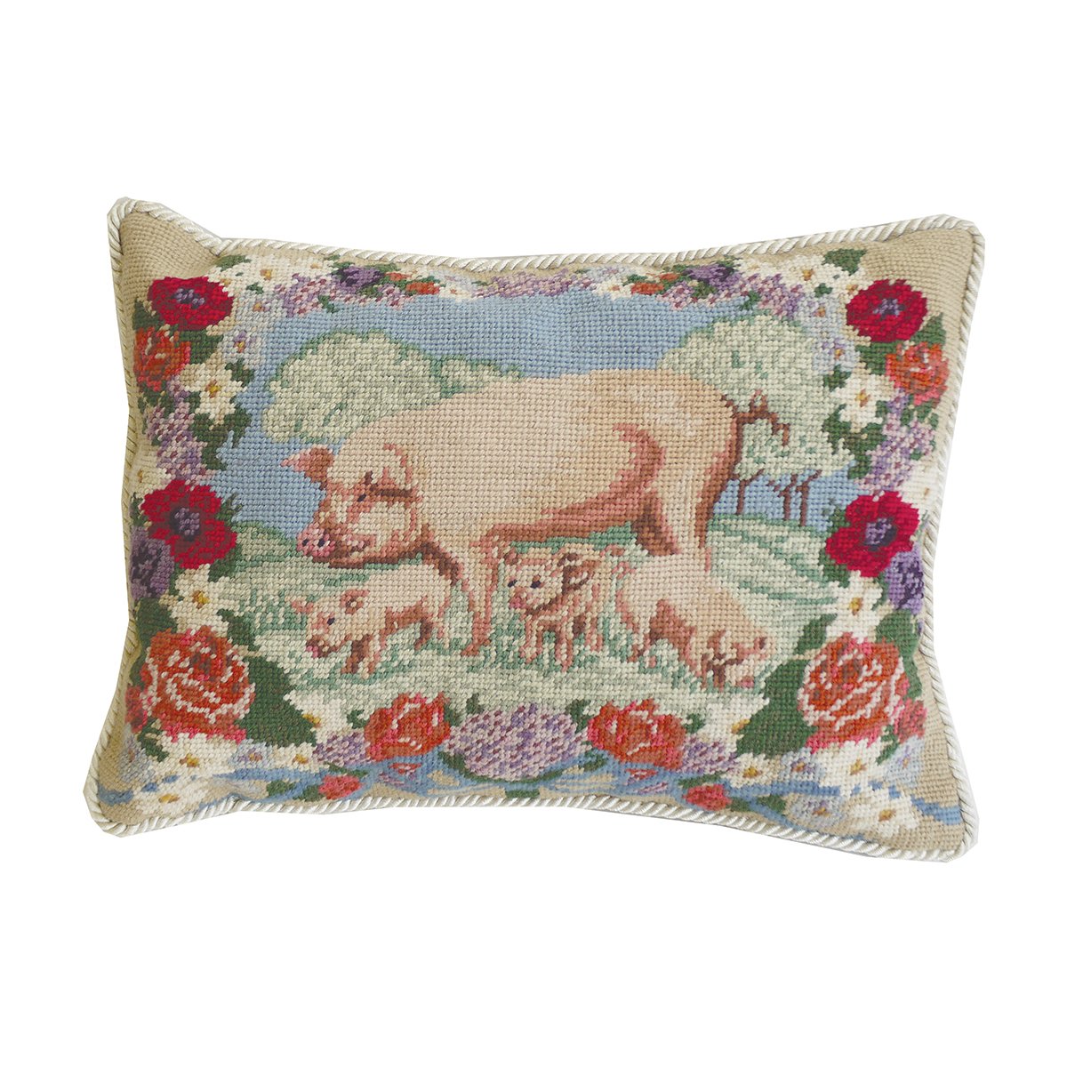 Summer Pig Needlepoint Throw Pillow 12x16 Inch - Colorful Farmhouse Decor for Couch, Chair, Living Room & Bedroom - Perfect for Farmhouse Style Homes and Cozy Cottage Decor