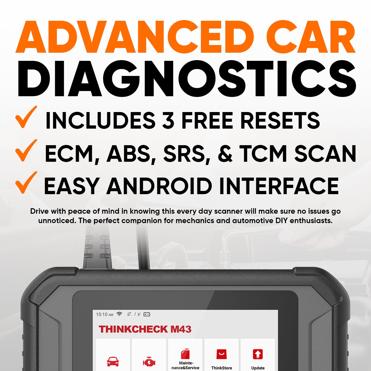 THINKCHECK M43 OBD2 Scanner - 5-in-1 Car Diagnostic Tool for ABS, SRS, ECM, TCM - Vehicle Code Reader for Engine, Transmission & Safety Systems - Perfect for DIY Mechanics & Professional Auto Repair Shops