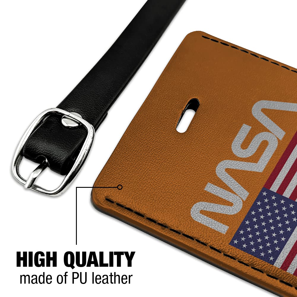 American Flag Leather Luggage Tag - Rectangle Cadet Style Suitcase ID Tag for Travel & Carry-On Bags | Perfect for Business Trips, Vacations & Gift Giving