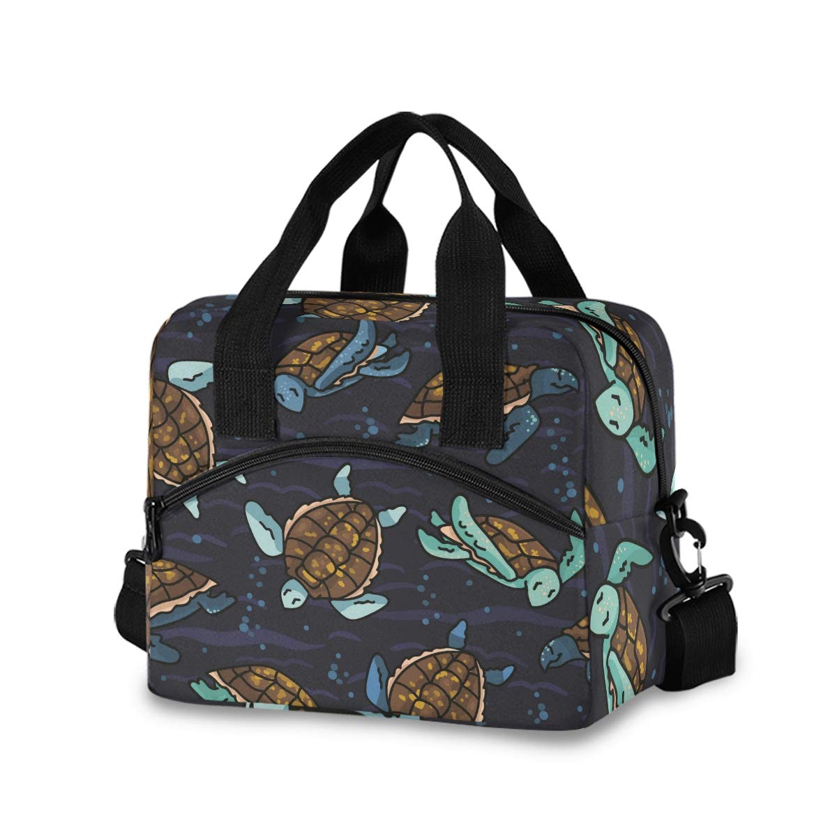 Insulated Lunch Box Tote Bag with Detachable Shoulder Strap - Cute Sea Turtle Design Reusable Cooler Bag for Women & Men - Perfect for Work, School, Picnic & Beach Outings