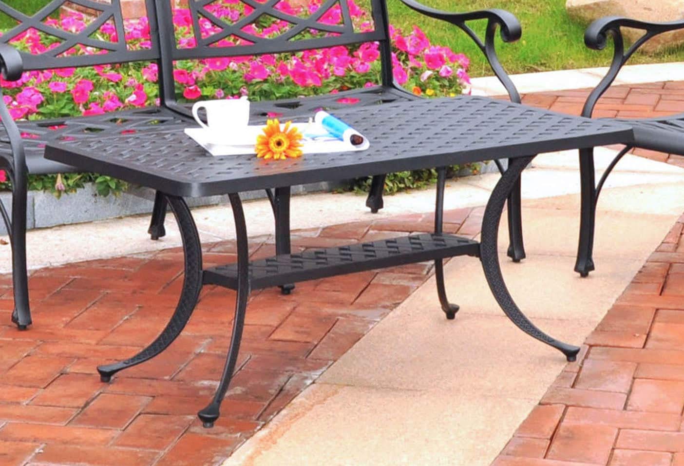 Crosley Sedona Weather-Resistant Cast Aluminum Outdoor Coffee Table - Black - Perfect for Patio, Deck, Porch & Garden Furniture