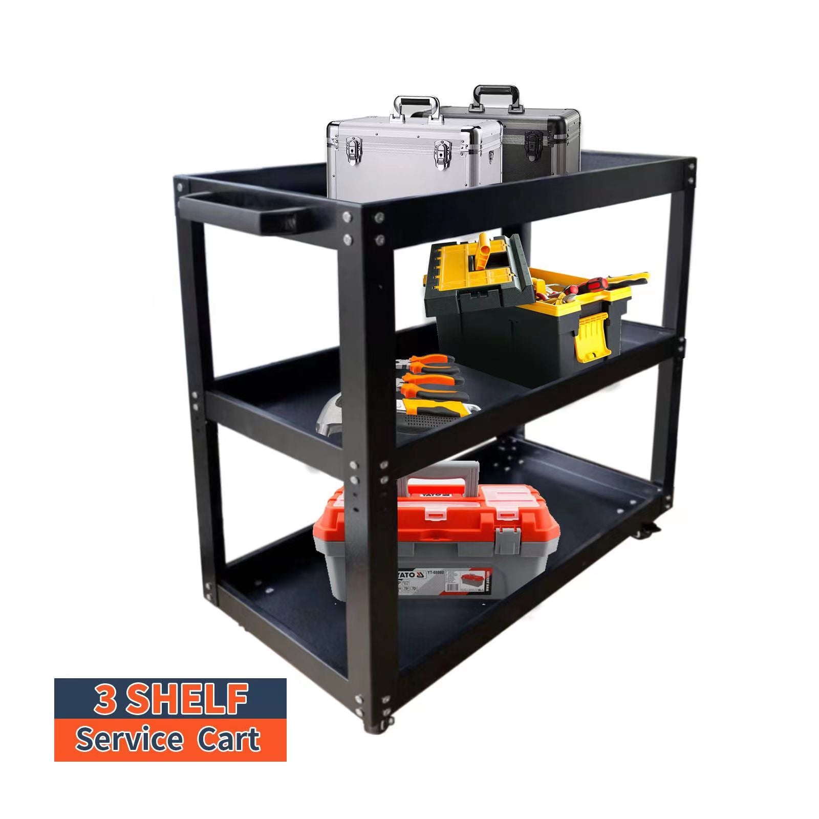 3 Tier Knock Down Service Cart - Heavy Duty 30kg Capacity Per Tier - Perfect for Restaurants, Cafes, and Commercial Kitchens