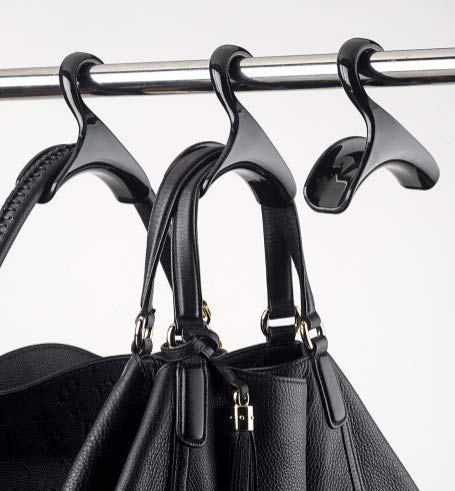 Premium Purse Hanger for Closet - Space Saving Handbag Organizer Hook for Purses, Totes & Bags | Protects Bag Shape & Maximizes Storage | Ideal for Bedroom, Walk-in Closet & Dorm Organization (Black Plastic, 1-Pack)