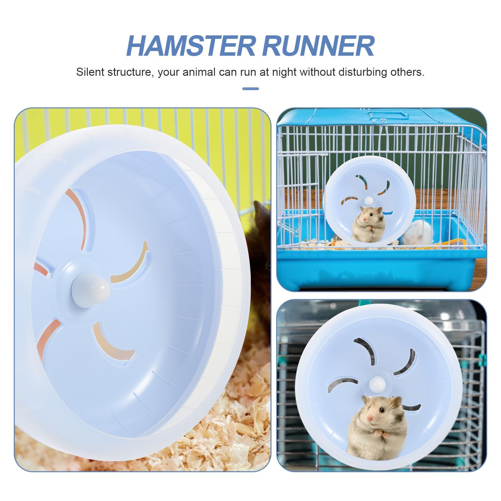 Silent Hamster Exercise Wheel - Quiet Running Wheel for Hamsters, Rats, Gerbils - Blue Small Pet Fitness Toy for Cage - Perfect for Nighttime Play & Stress Relief