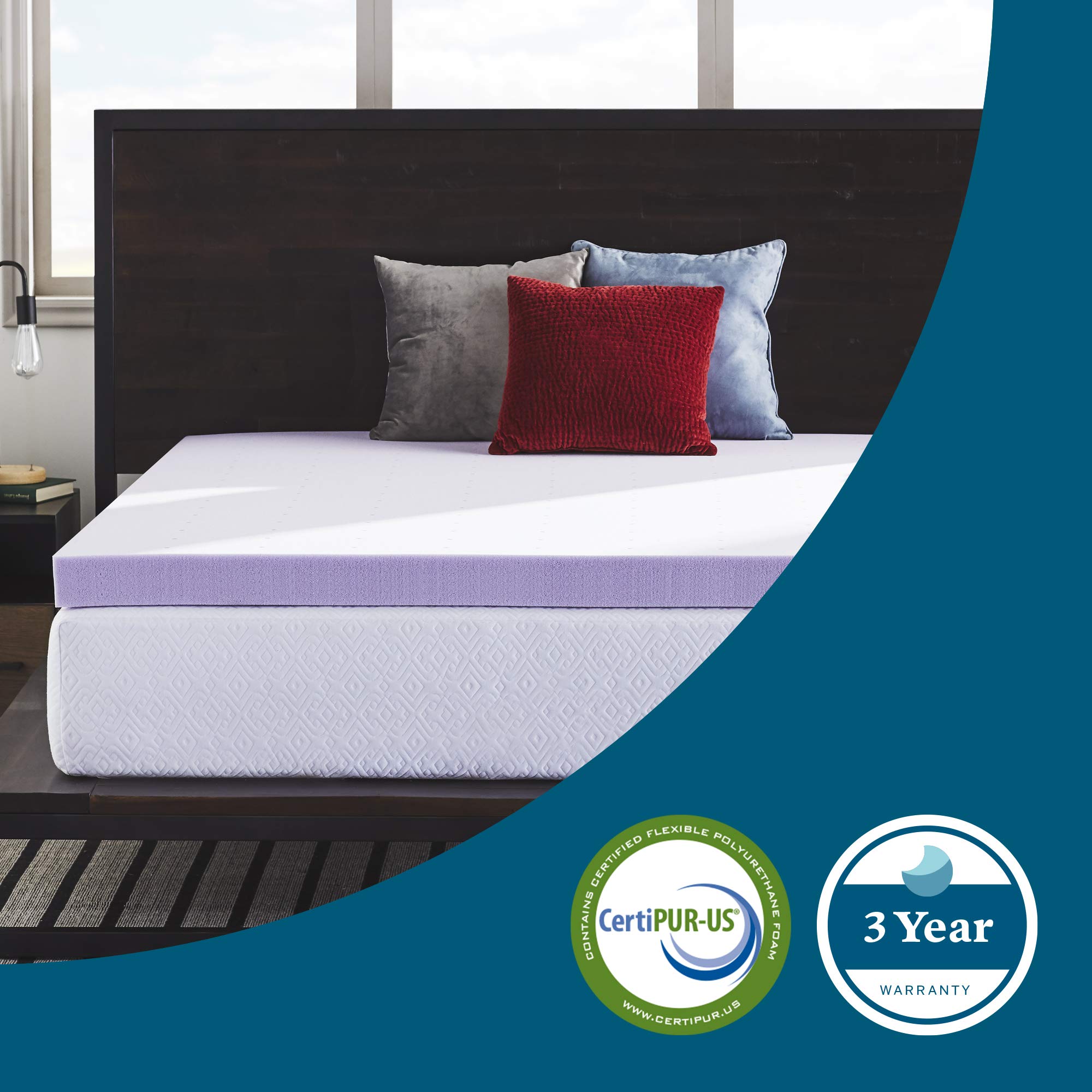LUCID 4 Inch Lavender Infused Memory Foam Mattress Topper - Ventilated Cooling Design - Queen Size for Pressure Relief & Back Pain - Perfect for Hot Sleepers & Side Sleepers - Bedroom & Guest Room Comfort Upgrade