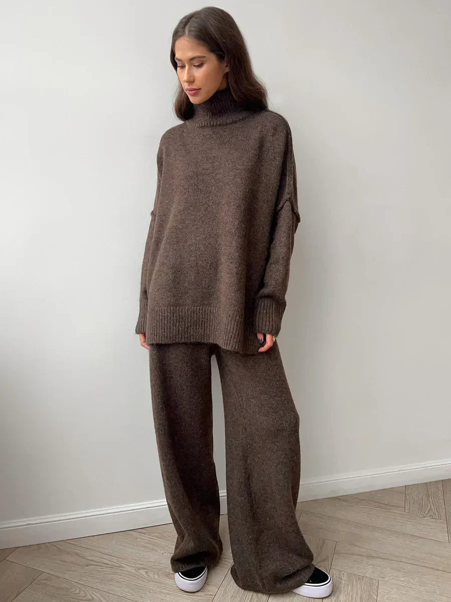 2025 Women's Turtleneck Sweater Set - European & American Style Loose Knit Pullover with Thickened Casual Pants for Autumn Winter | Office Wear, Weekend Outfits, Holiday Fashion