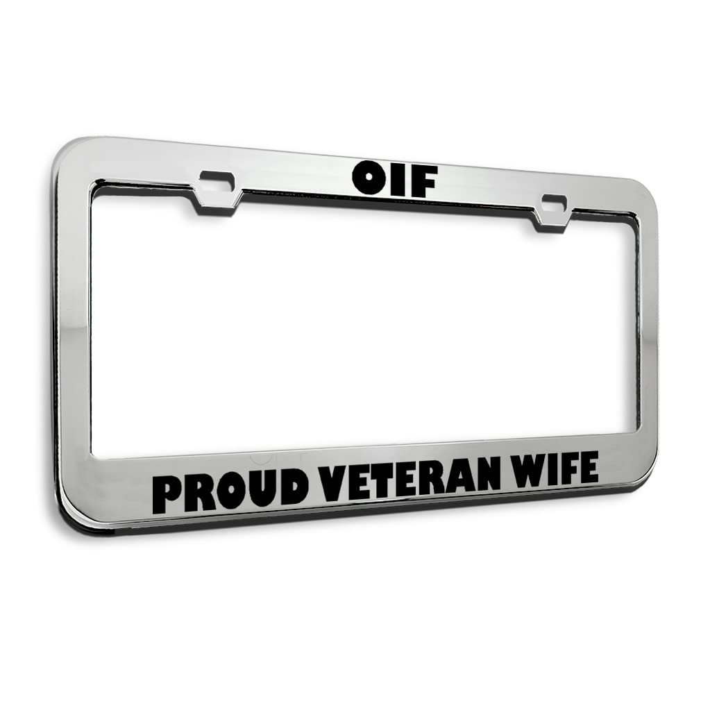Speedy Pros Metal License Plate Frame - Chrome Car Accessory with 2 Holes | Proud Veteran Wife Tag Border | Durable Auto Decoration for Cars, Trucks & SUVs | Perfect for Military Families & Patriotic Vehicle Owners