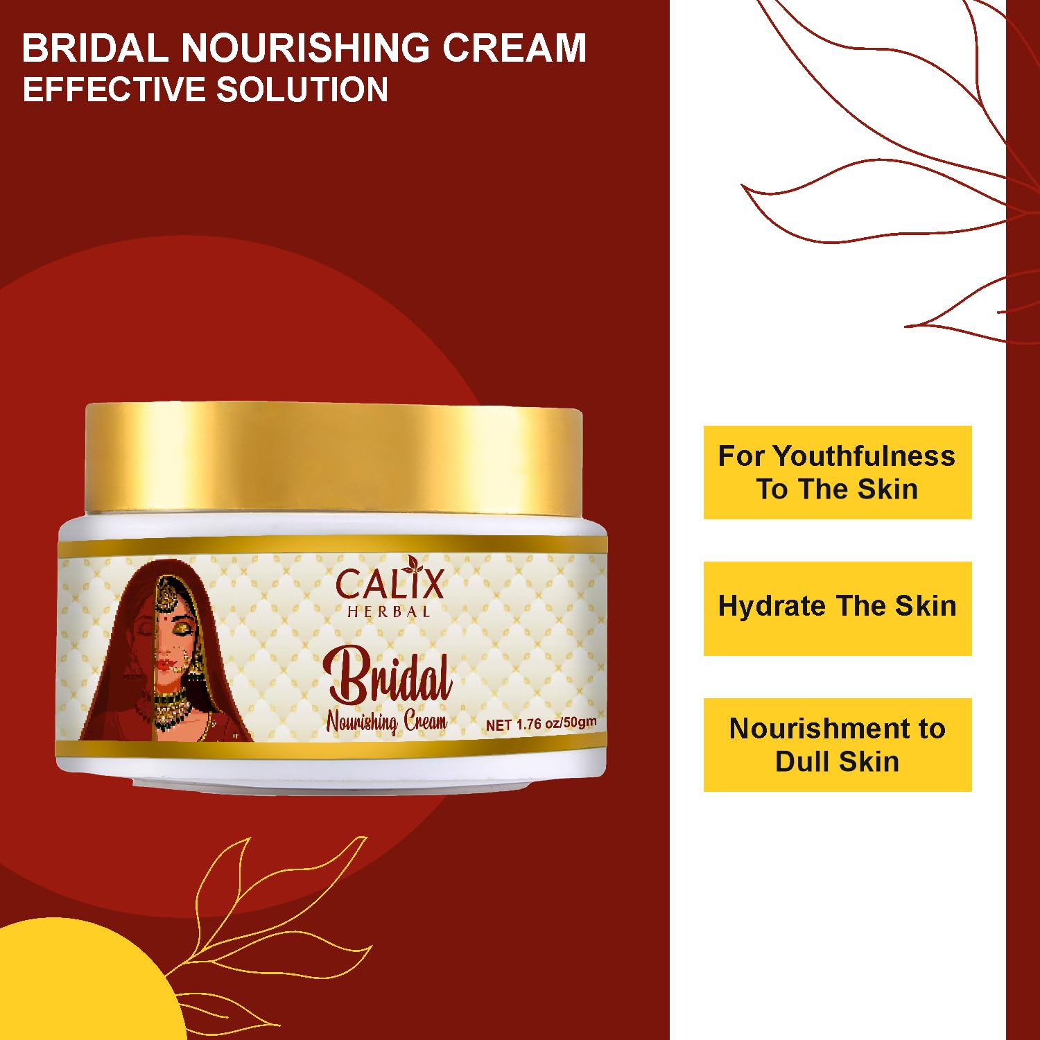 Calix Herbal Organic & Ayurvedic Bridal Nourishing Cream – Natural Glow, Brightening & Anti-Aging Face Cream for All Skin Types – 50gm | Made with Natural Ingredients | Perfect for Bridal Skincare & Daily Radiance Routine