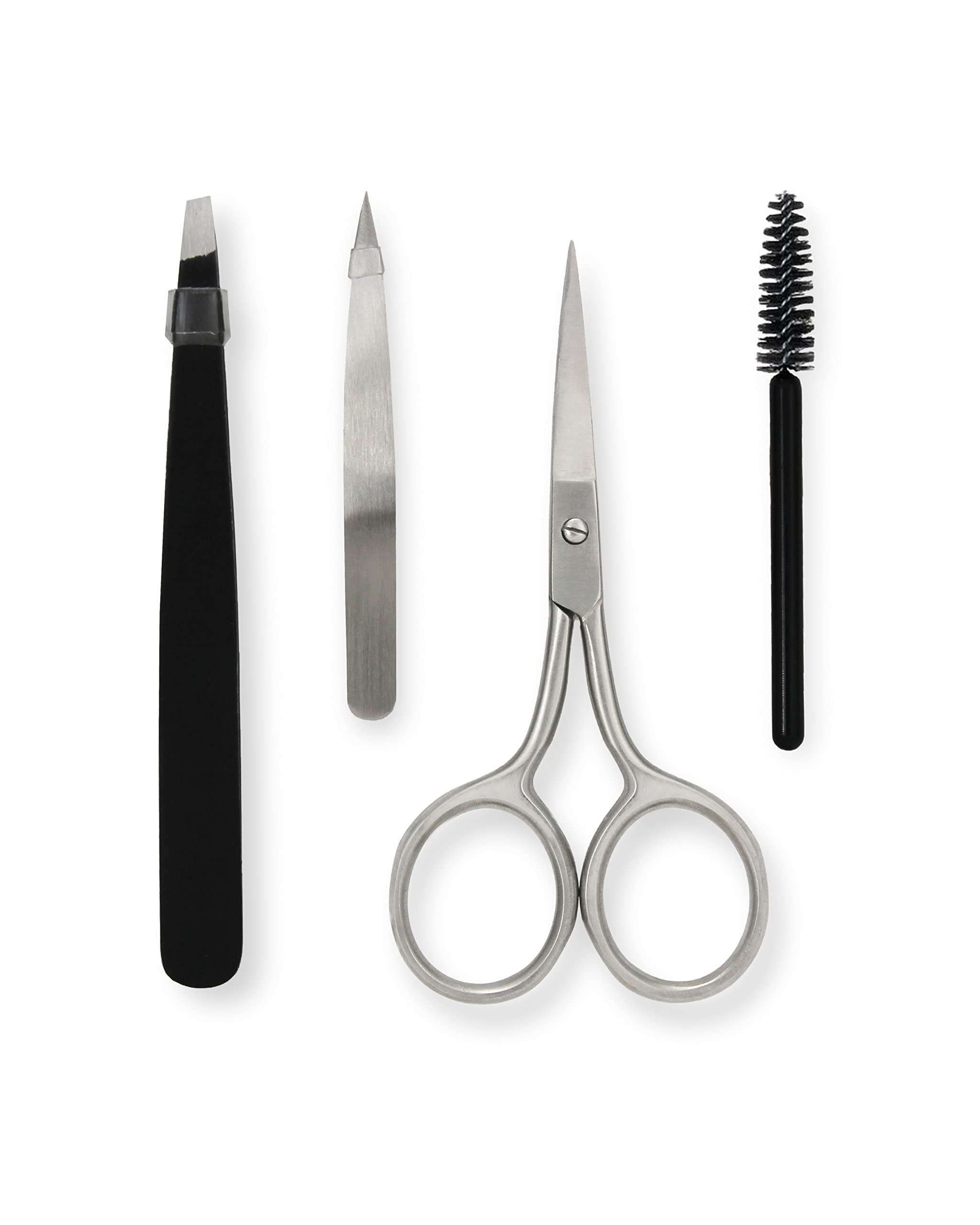Amazon Basics 4-Piece Eyebrow Kit - Black | Professional Brow Shaping, Filling & Grooming Set for Perfectly Defined Brows | Ideal for Daily Makeup, Salon Use & Travel