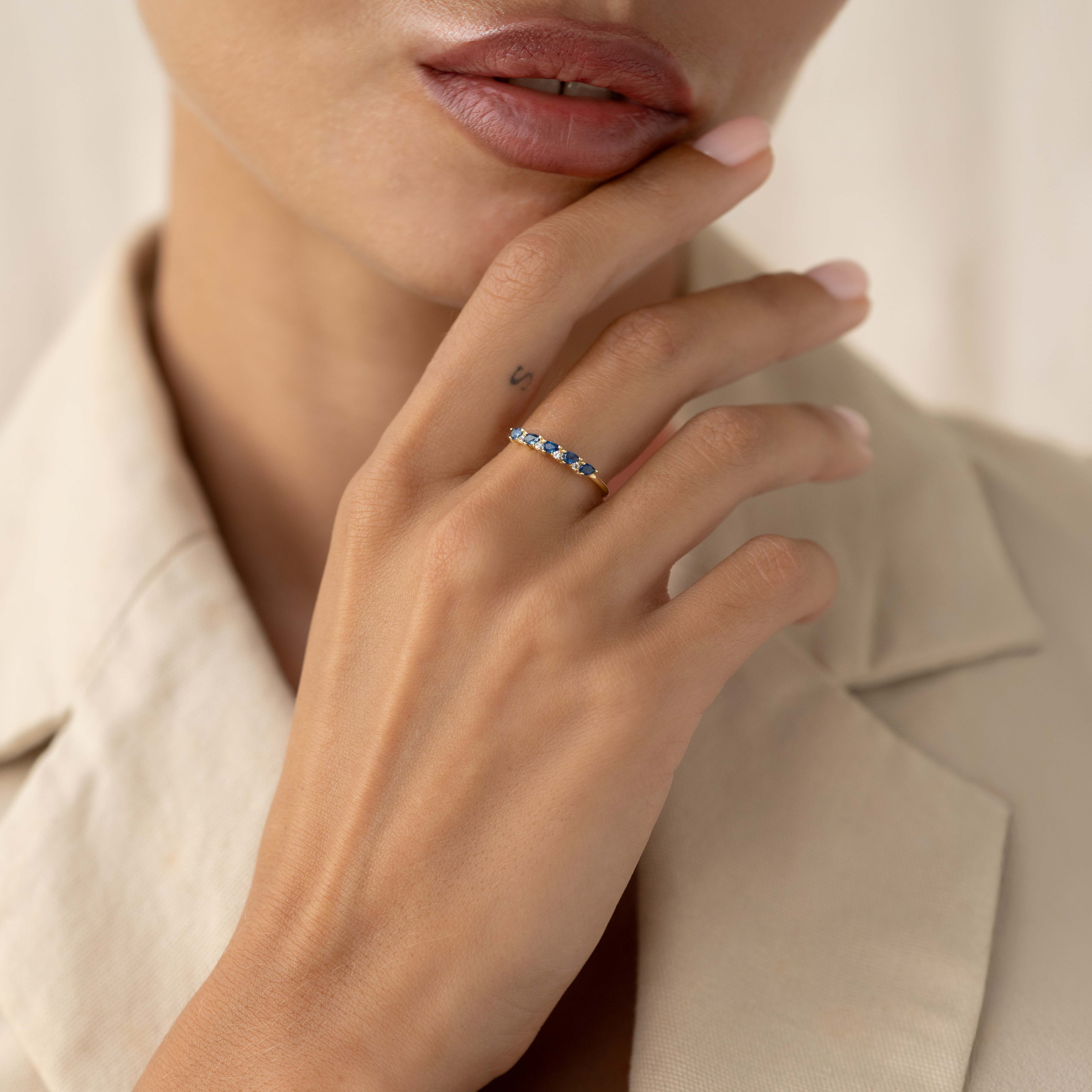 14K Gold Sapphire Half Eternity Ring for Women - Elegant Capriana Wedding Band, Anniversary Gift, Engagement Jewelry | Perfect for Bridal, Evening Wear & Special Occasions