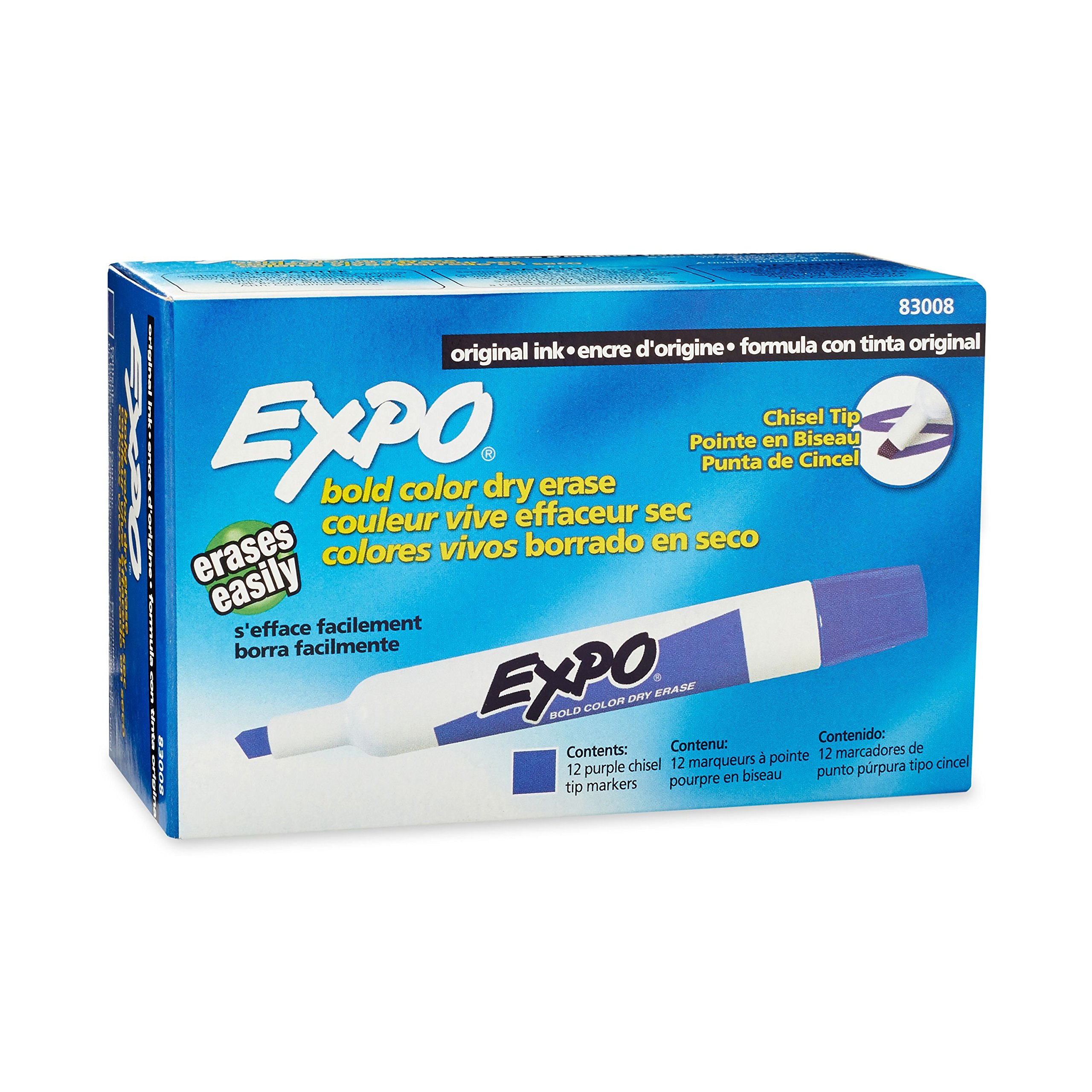 EXPO Low-Odor Dry Erase Markers - Chisel Tip, 12-Pack (Purple) - Perfect for Whiteboards, Office Meetings & Classroom Teaching