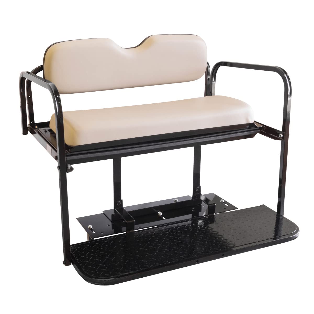 Yamaha G29 Drive Golf Cart Rear Flip Seat Kit - Folding Steel Frame with Stone Grey Cushions | Compatible with 2007-2016 Models | Perfect for Family Rides, Golf Courses & Neighborhood Cruising
