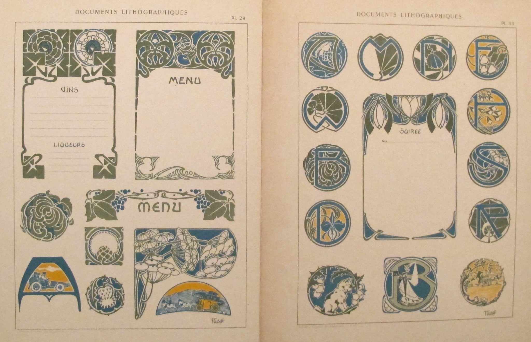 Antique 1900s Belle Epoque Design Sheets - Lithographic Plates #29 & #33 for Vintage Home Decor & Art Collection | Perfect for Framing, Scrapbooking & Historical Displays