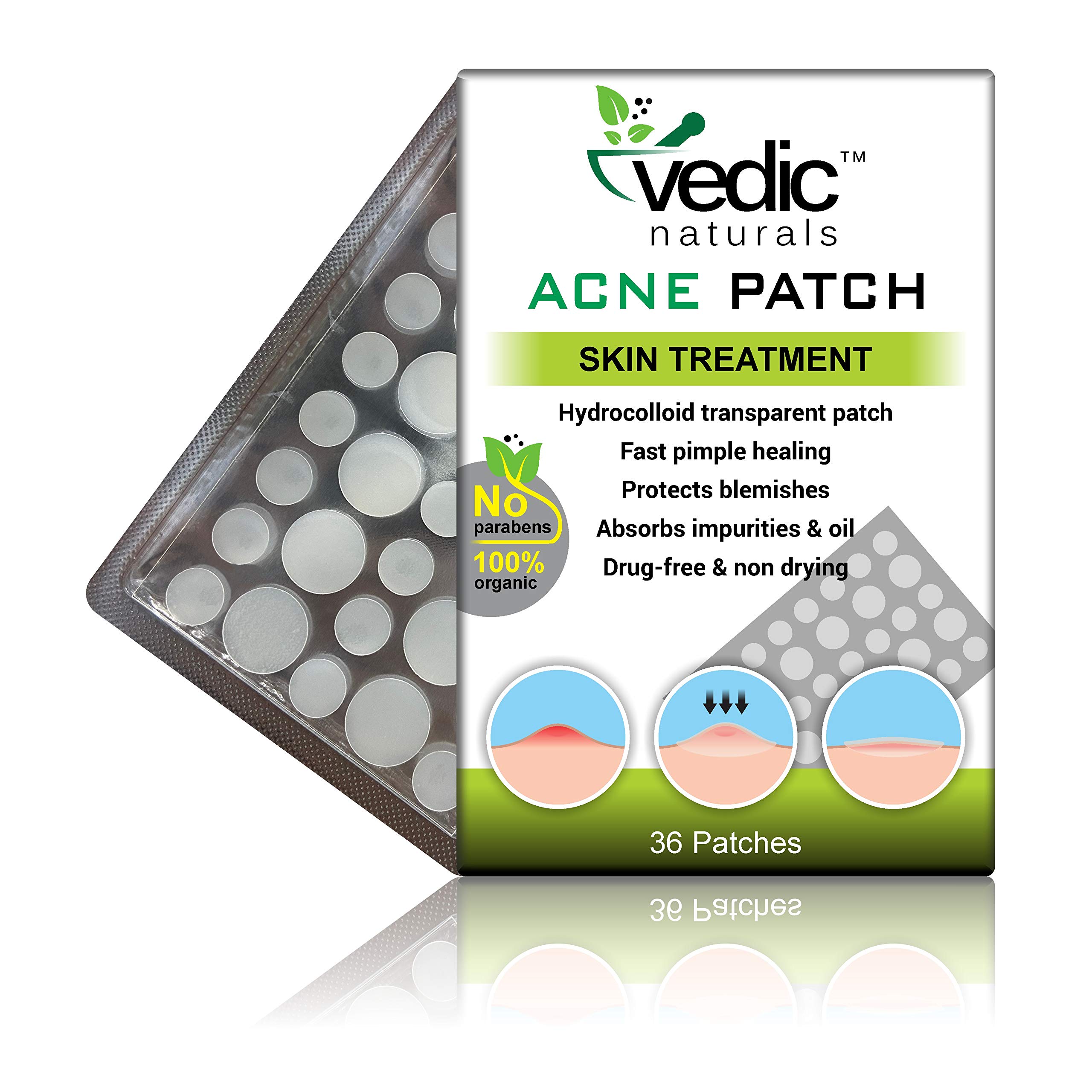 Vedic Naturals Hydrocolloid Acne Pimple Patches - 36 Count Transparent Face Stickers for Fast Pimple Healing | Skin Treatment Cover for Teens & Adults | Drug-Free, Non-Drying & Waterproof | Perfect for Overnight Spot Treatment & Daily Blemish Care