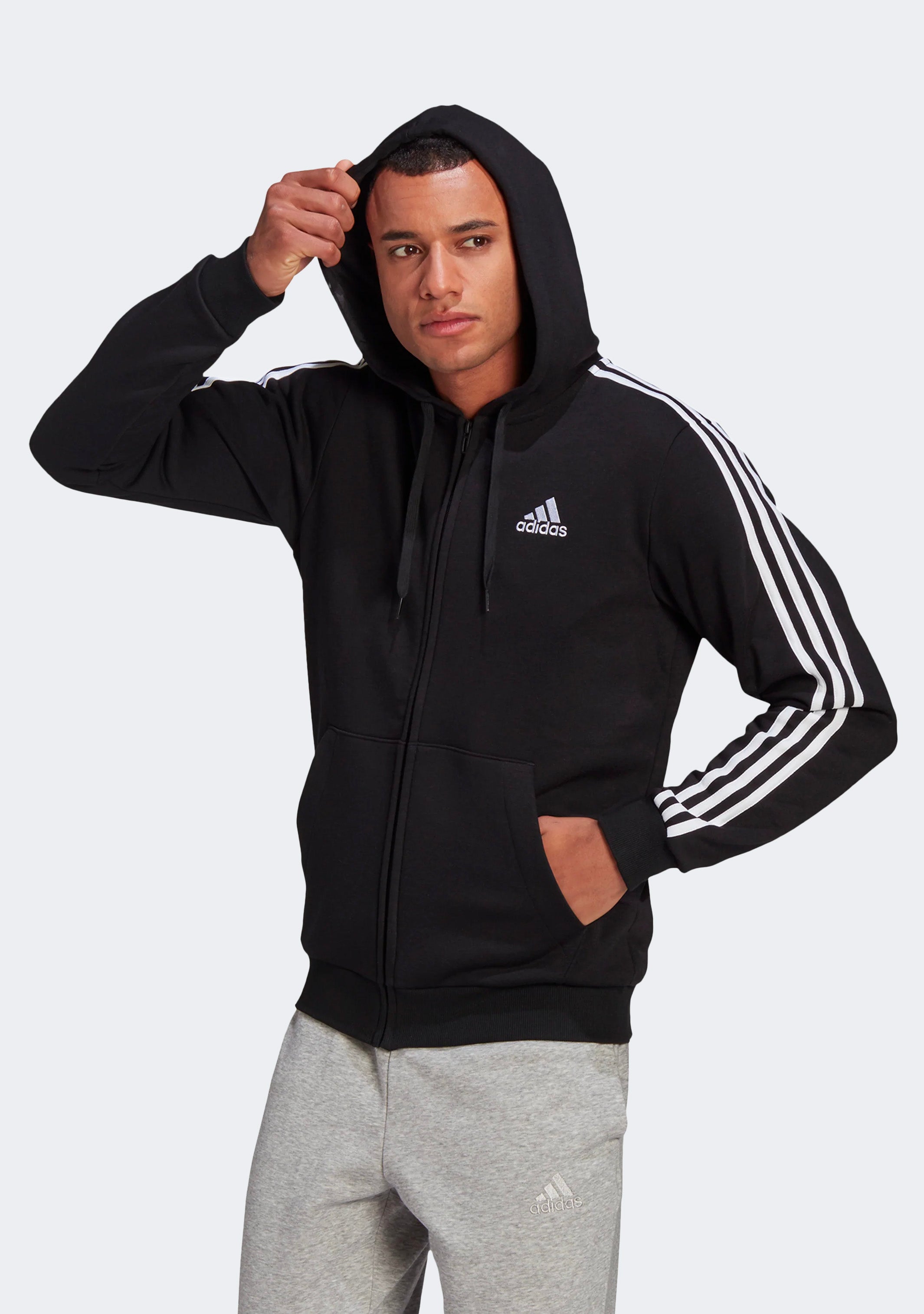 Adidas Men's Essentials 3-Stripes Fleece Full-Zip Hoodie - Warm & Comfortable Casual Wear for Gym, Running & Outdoor Activities