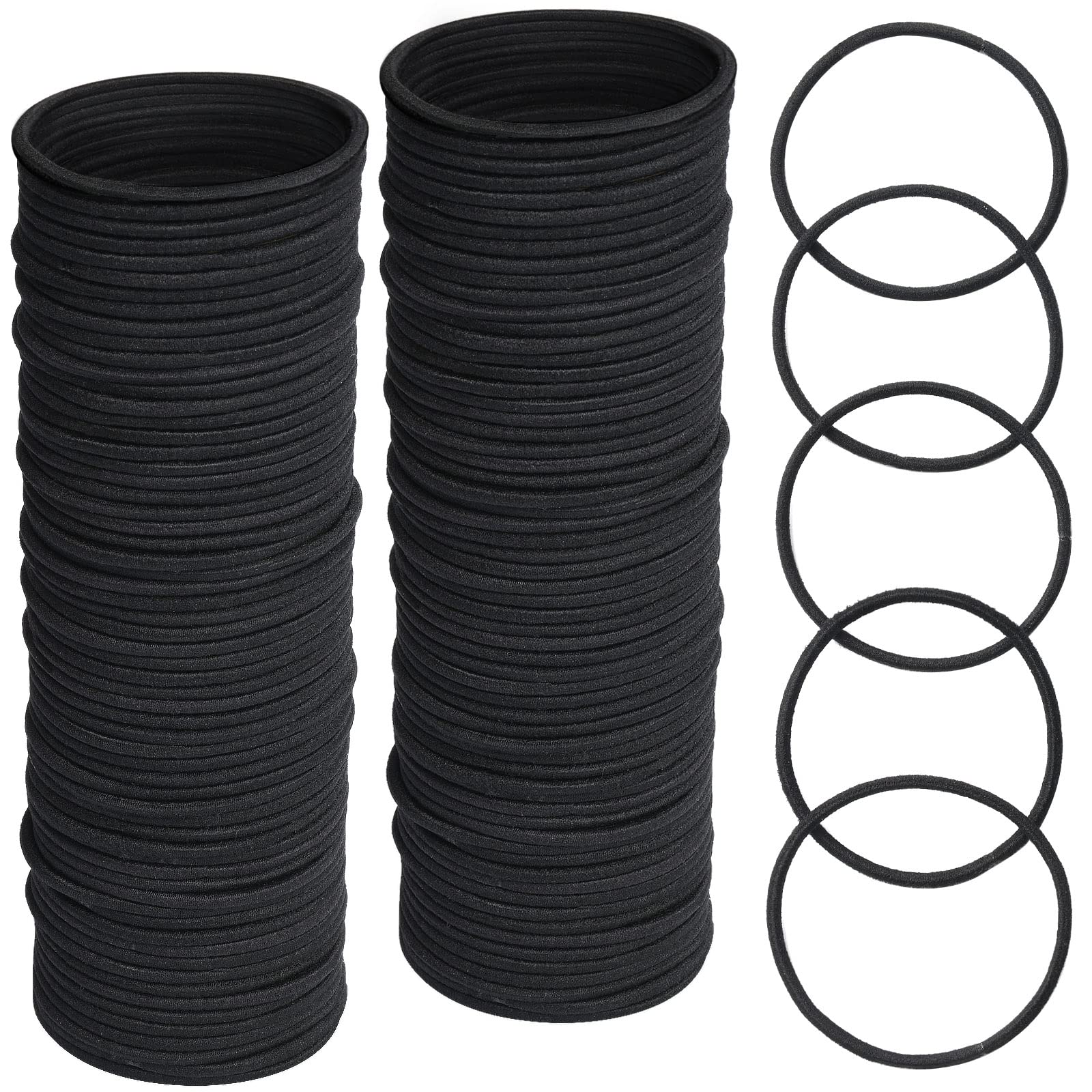 100 PCS Black Elastic Hair Bands - No Metal Ponytail Holders for Women, Men, Girls & Kids | Bulk Hair Ties for Daily Use, Sports, Work & School (Black)