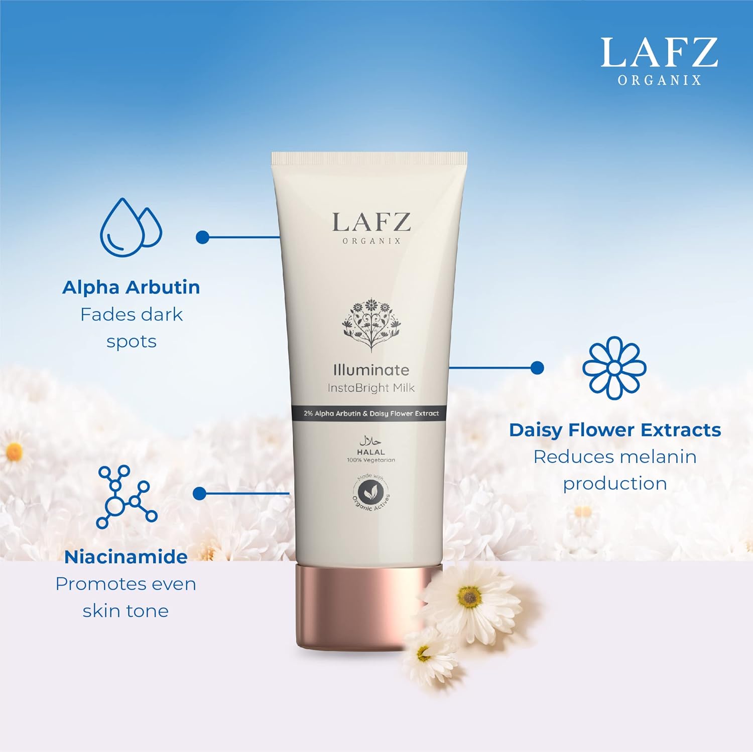 Lafz Organix Illuminate Insta Bright Milk 75ml - Brightening Facial Serum for Glowing Skin | Perfect for Morning & Night Skincare Routine