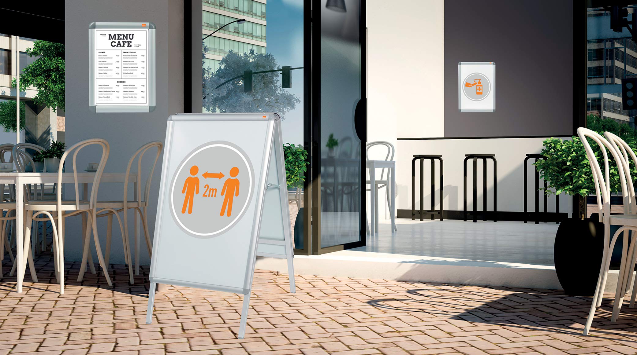 A2 A-Frame Sign, Pavement Display Board & Social Distancing Sign with Snap Frame - Aluminum Frame, Double Sided, Silver (1902207) - Perfect for Storefronts, Sidewalk Promotions & Public Safety Messaging
