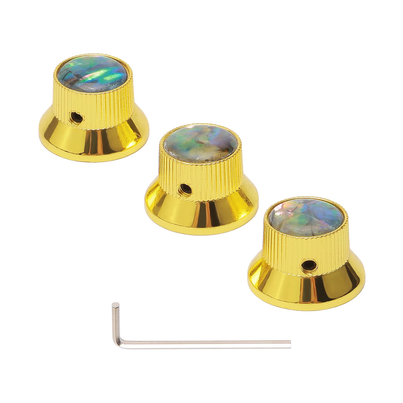 3PCS Gold Guitar Bass Knobs - Inlaid Shell Top Metal Volume Tone Control Knobs for 6mm Shaft Pots - Perfect for Electric Guitar & Bass Upgrades