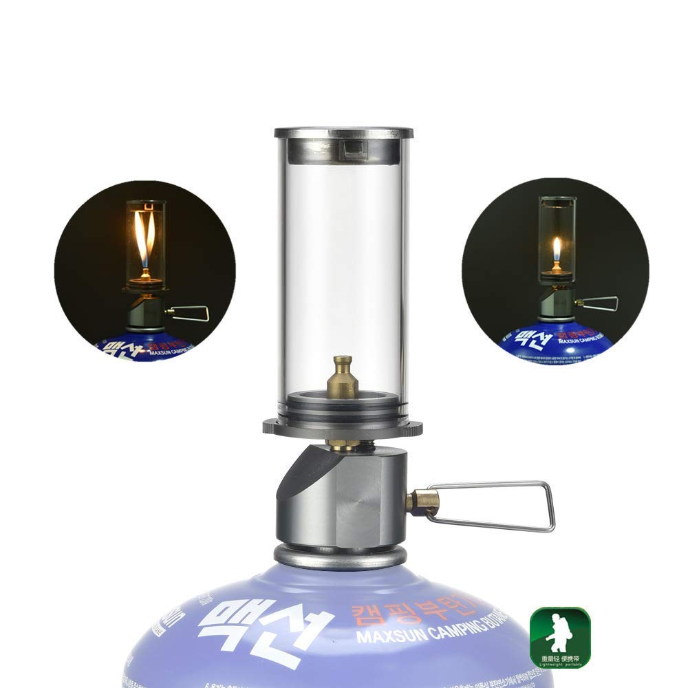 Portable Outdoor Butane Gas Lantern - Rechargeable Camping Light for Tent, Picnic, Hiking & Emergency Use - Durable Glass Mantle Candle Lamp with Windproof Design