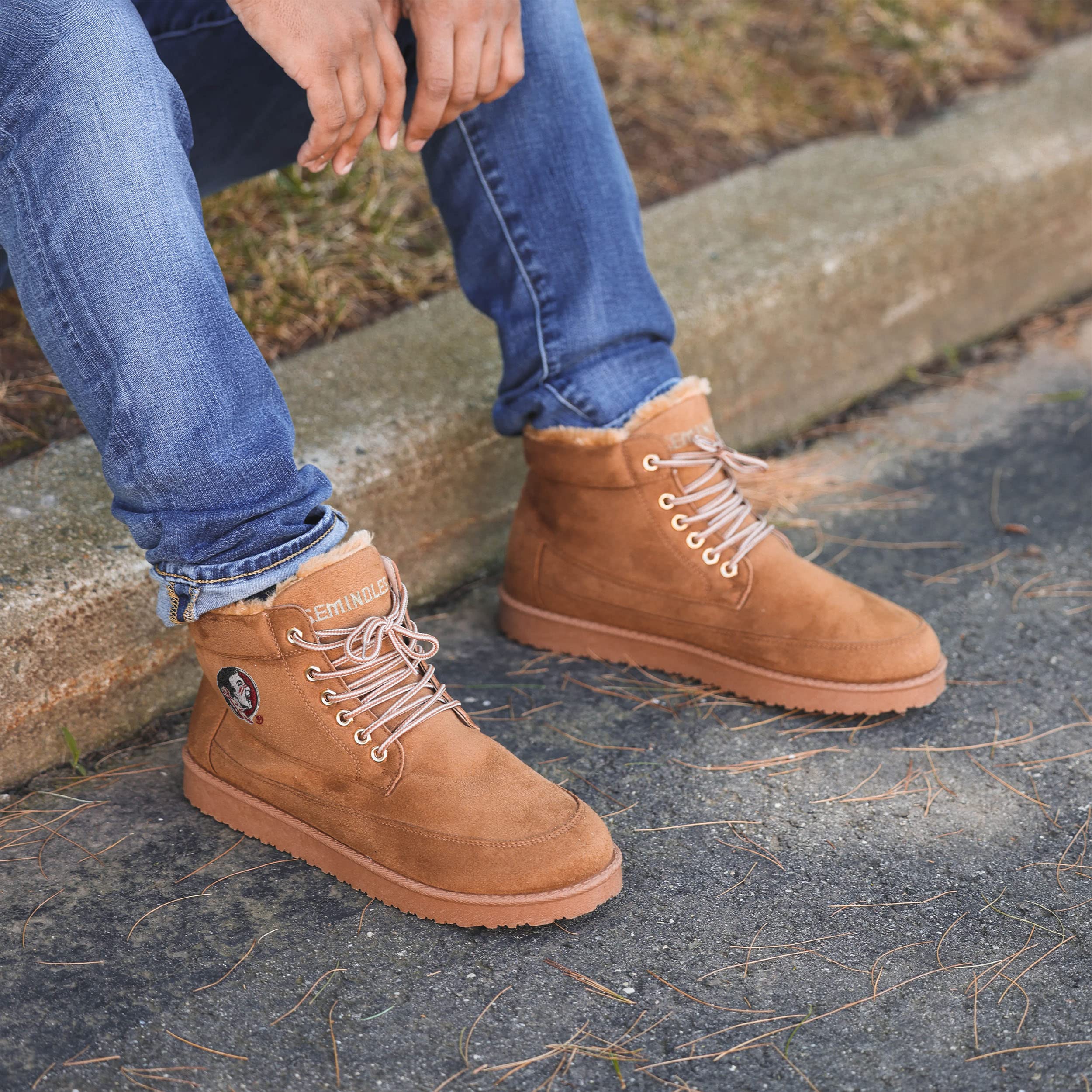 FOCO Florida State Seminoles Brown High Top Moccasin Shoes for Men - Size 12 | Comfortable Casual Sneakers for College Football Fans & Campus Wear