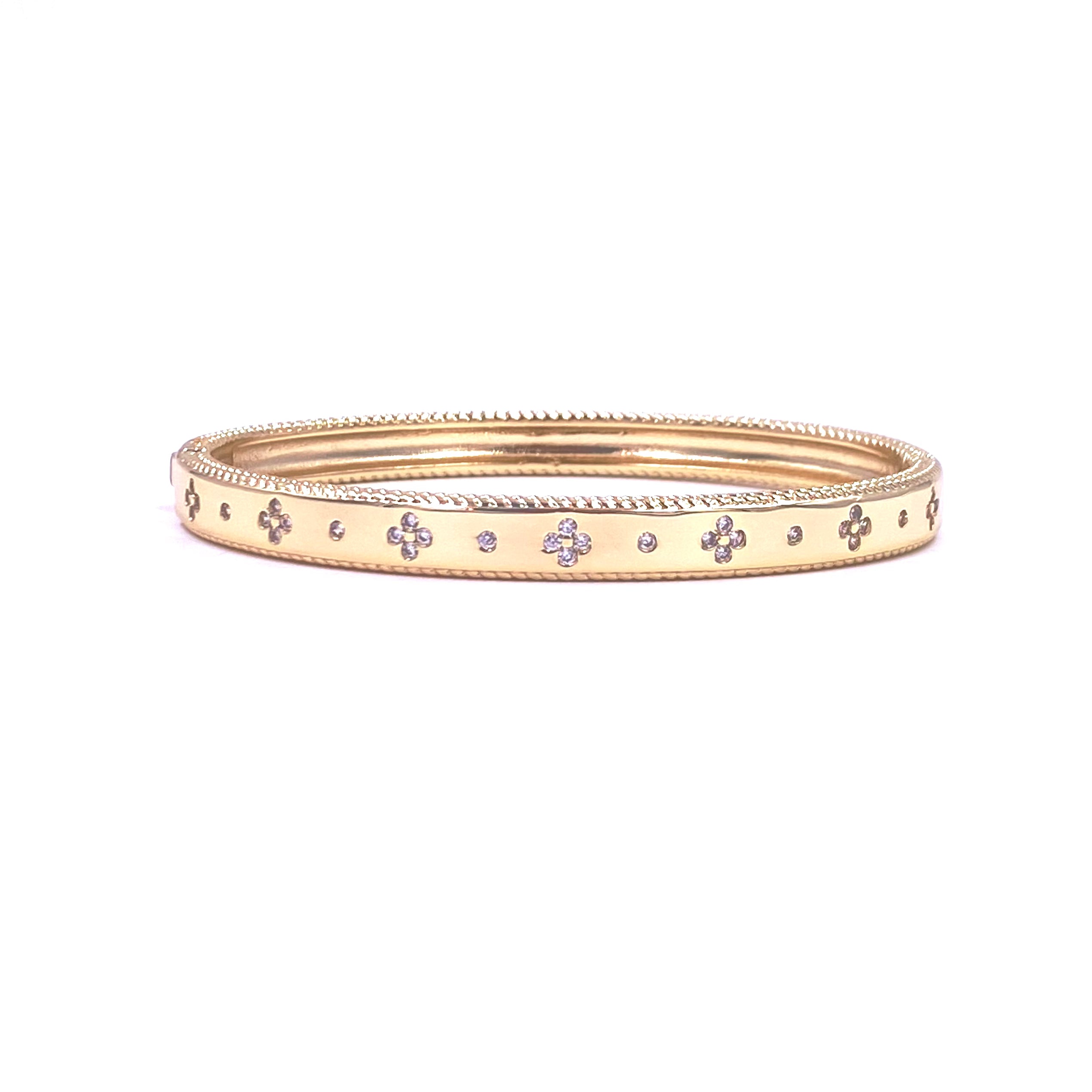 Luxury Ashley Gold Stainless Steel CZ Bangle Bracelet - 18K Gold Plated Inlay Cubic Zirconia Jewelry for Women, Perfect for Parties, Weddings & Special Occasions