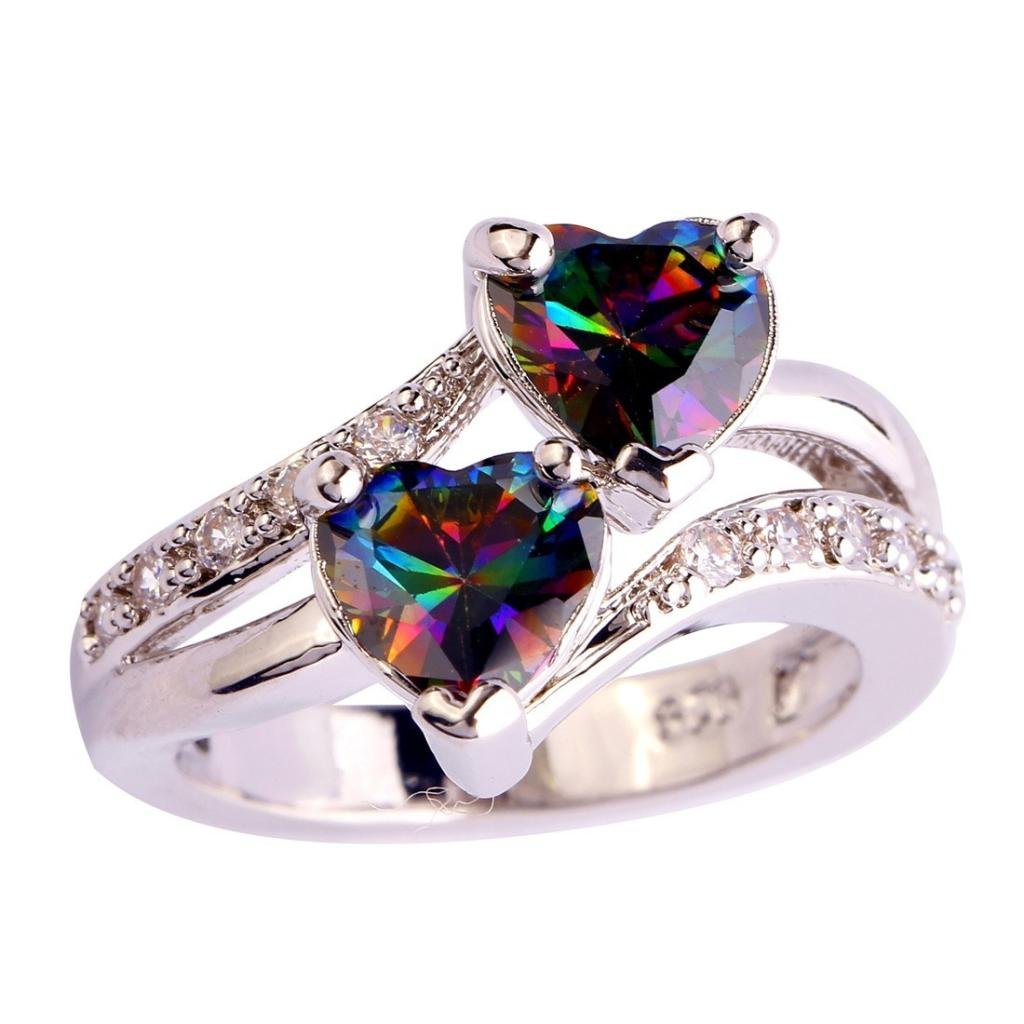 Napoo Colorful Double Heart Red Stone Rings for Women - Elegant Party Jewelry Set for Valentine's Day, Anniversary & Special Occasions