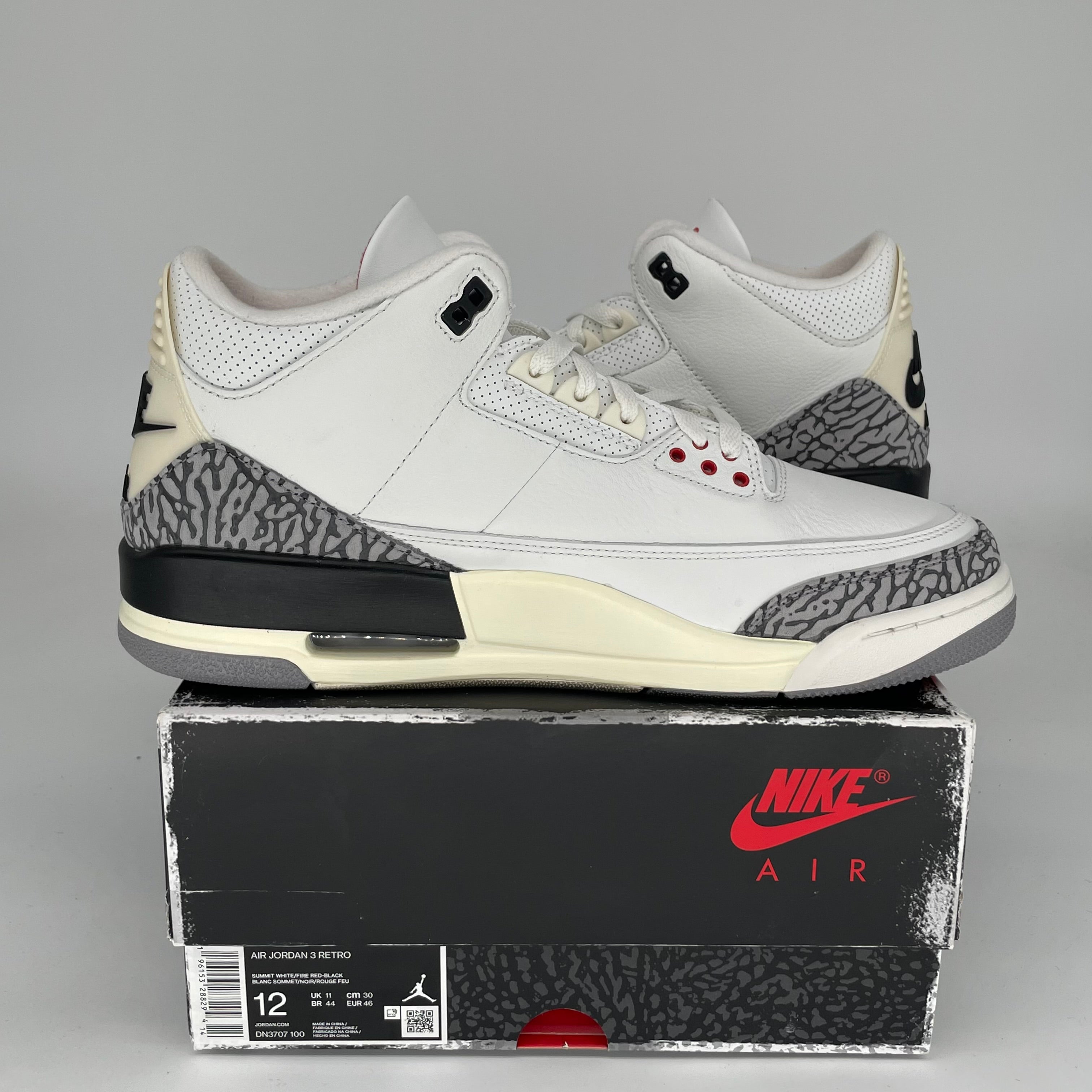 Original Air Jordan 3 White Cement Reimagined - Men's Size 12 (DN3707-100) - Authentic Retro Basketball Shoes for Sneaker Collectors & Streetwear Fashion