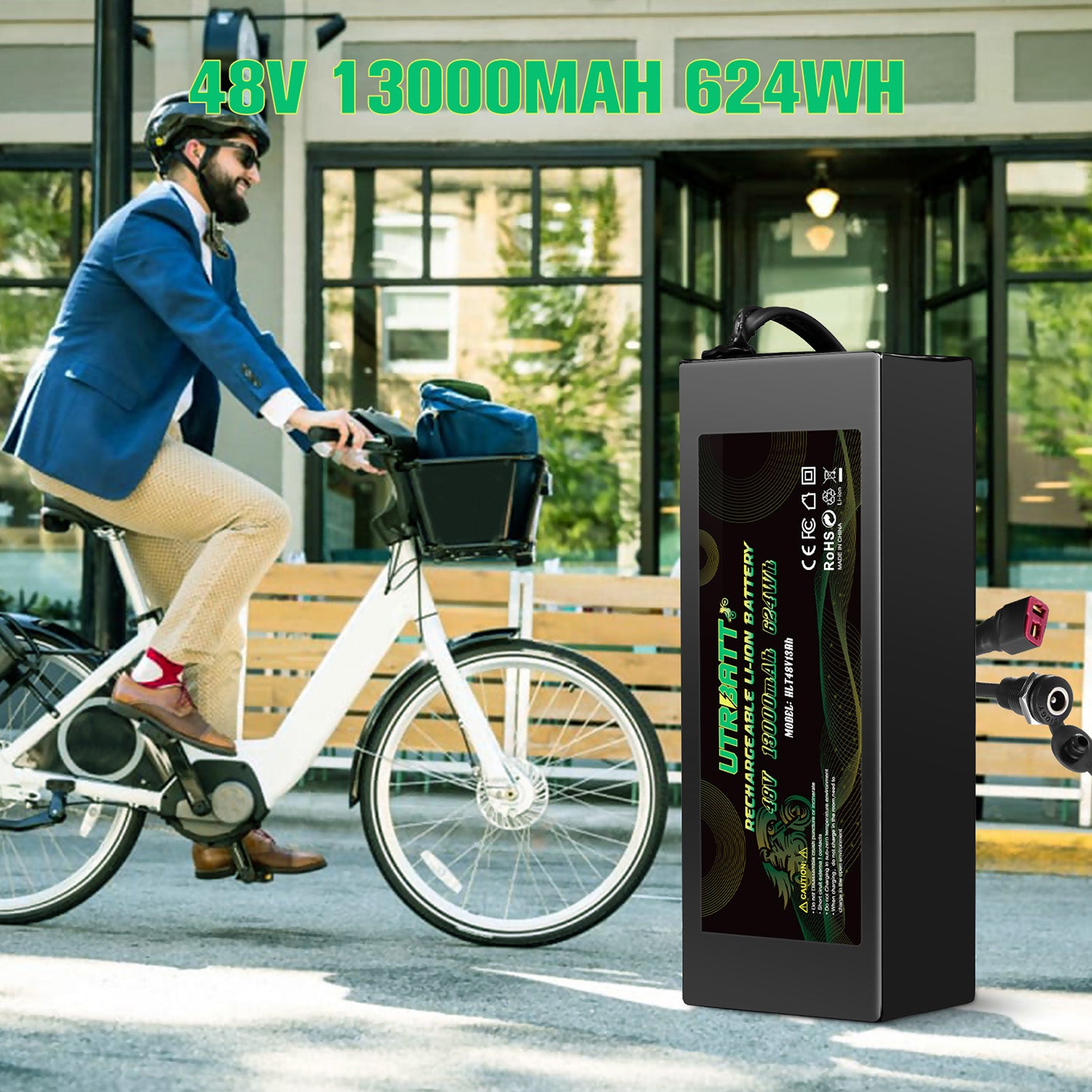 48V 13Ah Lithium Ion Battery with Charger - Compatible with E-Bikes & Electric Scooters - Long Lasting Power for Commuting & Outdoor Adventures