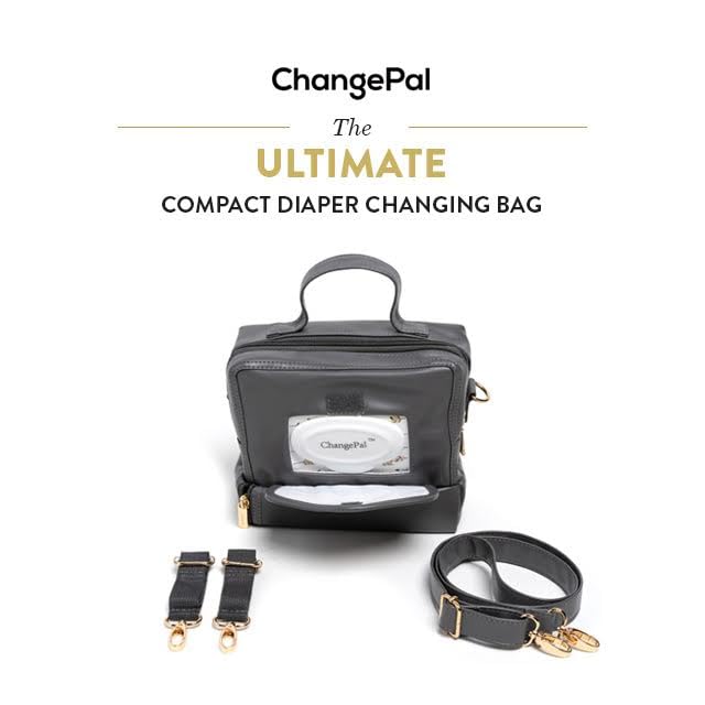 Compact Diaper Bag with Portable Changing Pad - Front Wipes Pocket, Adjustable Shoulder & Stroller Straps - Convertible Crossbody to Backpack for Moms - Perfect for Travel, Shopping & Daily Outings with Baby