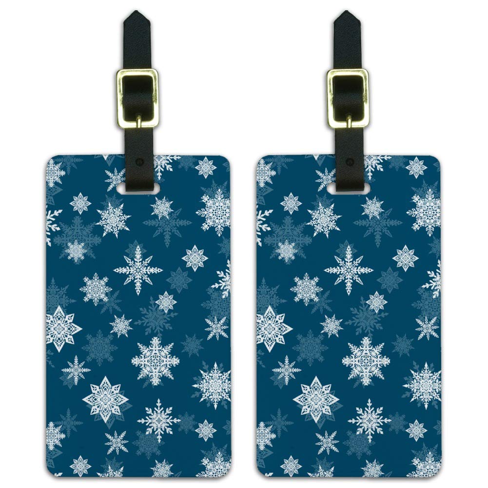 Blue Tile Snowflake Luggage ID Tags - Set of 2 Personalized Carry-On Cards for Travel Suitcases & Backpacks | Perfect for Airports, Business Trips & Vacation Identification