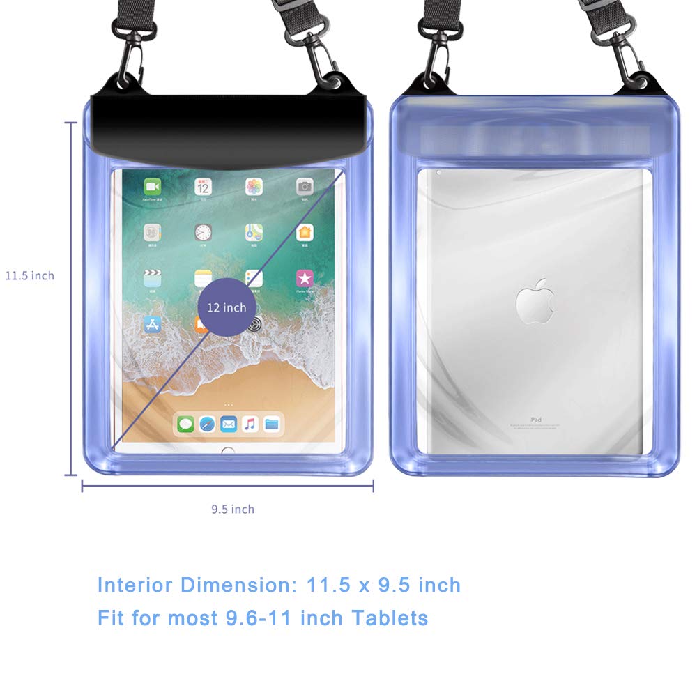 Universal Waterproof Tablet Case - Dry Bag for iPad 10.2/9.7, iPad Pro 11/10.5, iPad Air, Samsung Galaxy Tab, Surface Go & More (Blue) - Perfect for Beach, Pool, Boating & Outdoor Adventures