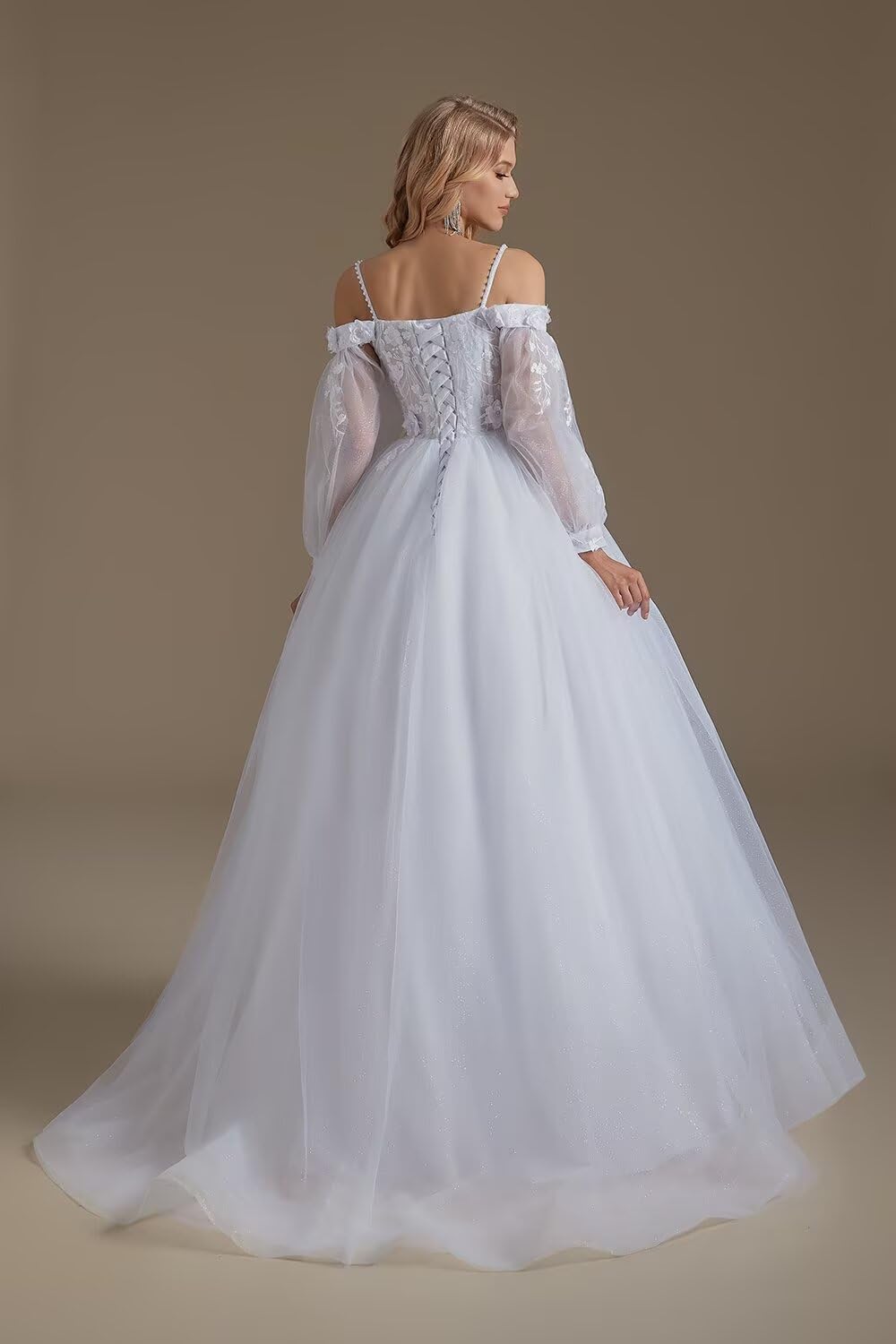 SoDigne 2025 Lace Applique Long Sleeve Tulle Wedding Dress for Bride - Elegant Summer Bridal Gown for Women | Perfect for Beach, Garden & Church Ceremonies