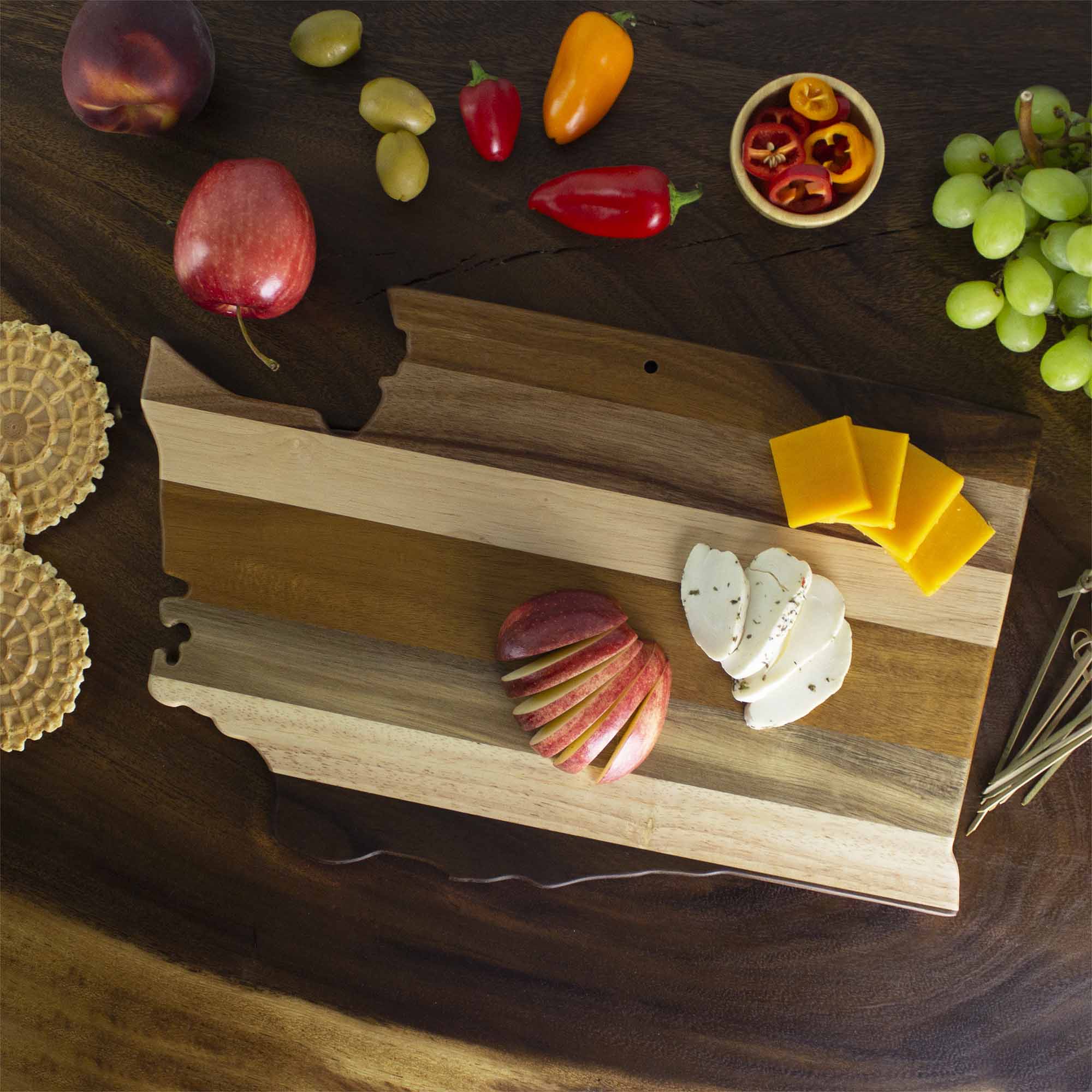 Rock & Branch® Shiplap Series Washington Cutting Board - Premium Wooden Chopping Board for Kitchen, Butcher Block, Cheese & Charcuterie Serving - Perfect for Home Cooking, Entertaining & Gift Giving