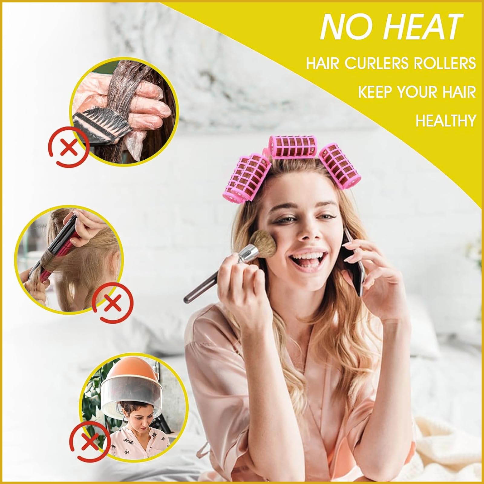 Professional Magnetic Hair Rollers Set - 6 Pcs Snap-on Plastic Curlers for Women & Girls (Yellow) | Heatless Curling Tools for Salon-Quality Hairstyling at Home, Perfect for Parties & Daily Styling