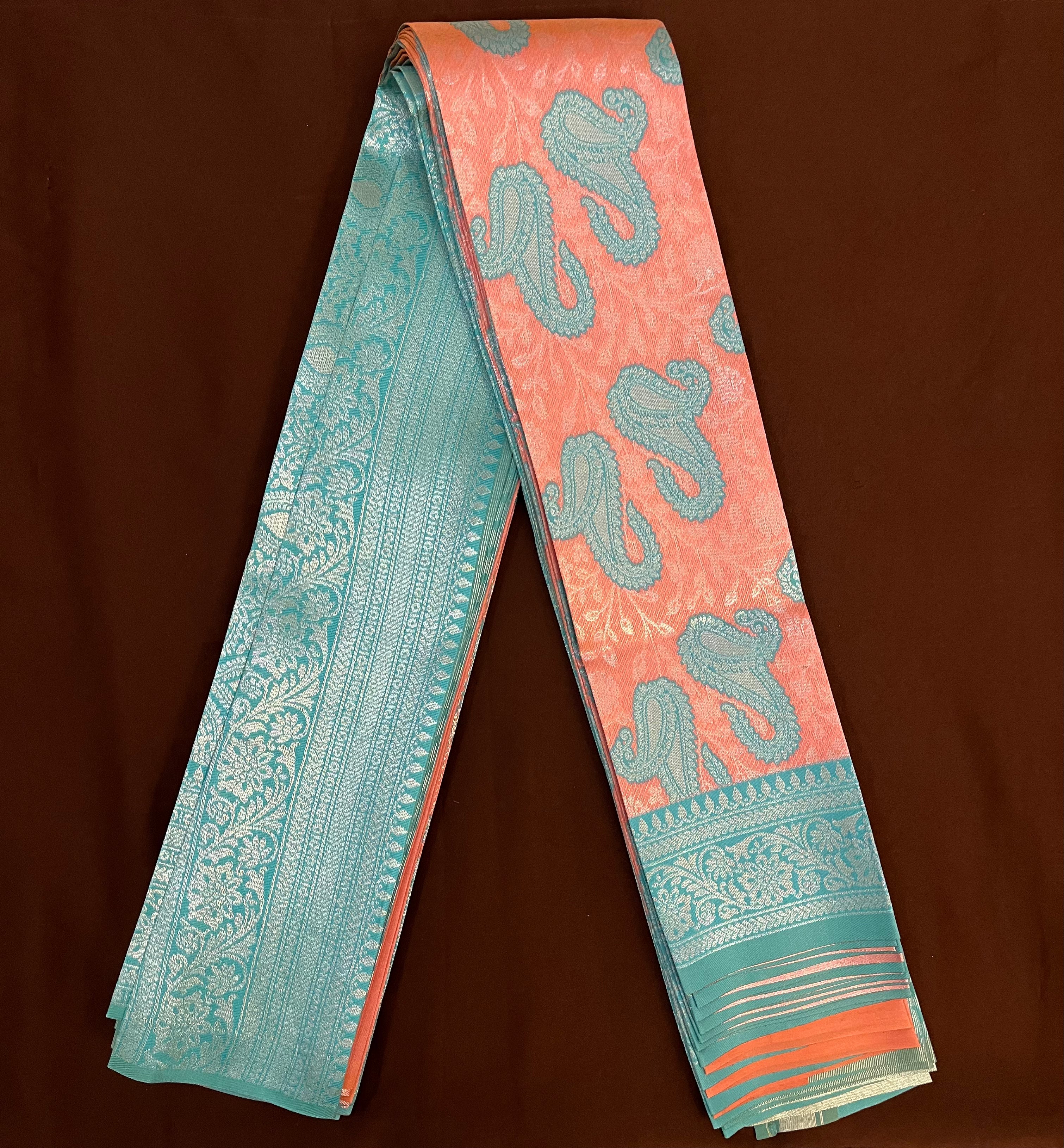 Elegant Peach & Light Blue Art Silk Saree for Women - Perfect for Weddings, Parties & Festive Occasions
