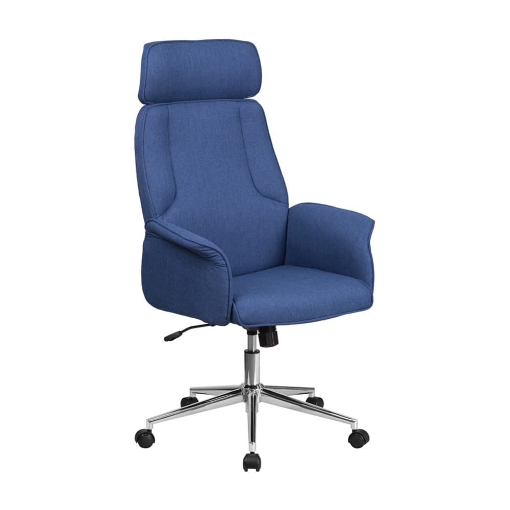 Flash Furniture High Back Ergonomic Office Chair - Blue Upholstered Swivel Desk Chair with Adjustable Height | Perfect for Home Office, Gaming Setup & Workspace