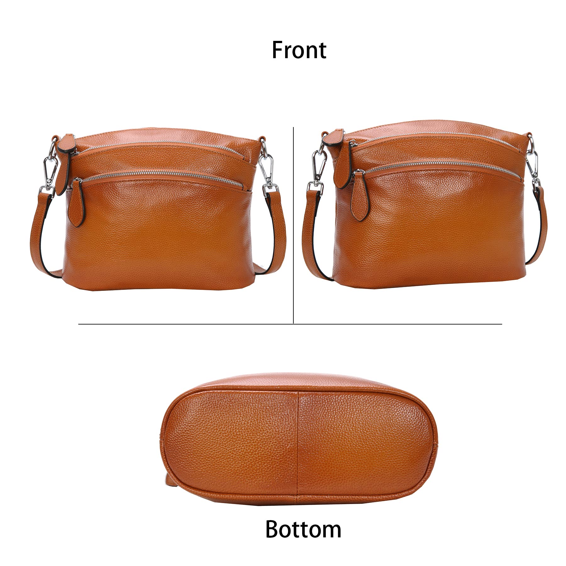HESHE Women's Leather Crossbody Bag - Small Functional Multi-Pocket Shoulder Satchel Purse for Everyday Use, Travel & Shopping
