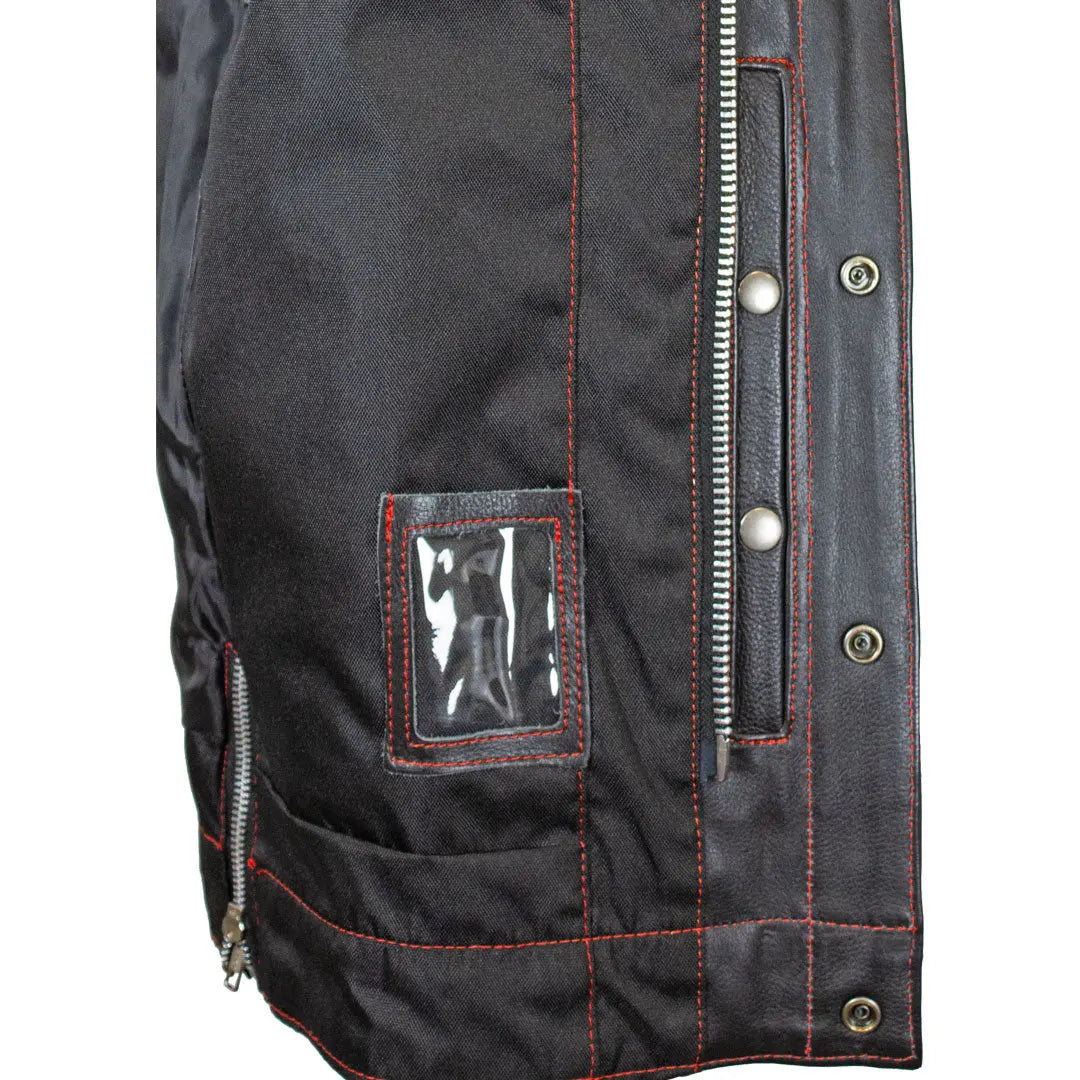 Open Road Men's Upside Leather Vest with Red Stitched Diamonds - Stylish Biker Jacket for Motorcycle Riding & Casual Outfits