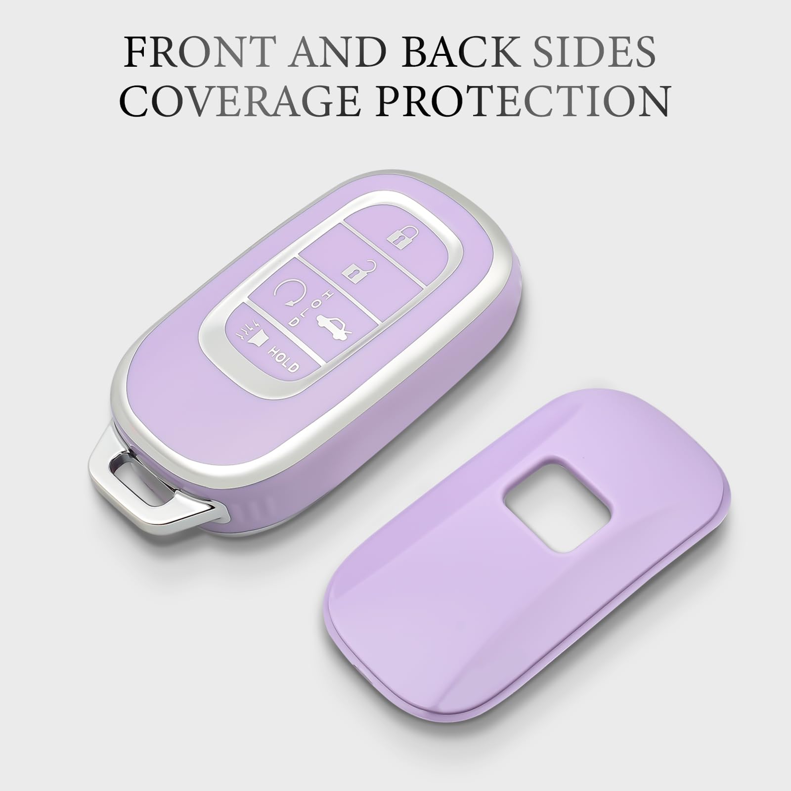 Premium Leather Key Fob Cover for Honda - Compatible with 2022-2023 Honda Civic, Accord, HR-V, CR-V, Pilot, Sport SI EX EX-L Touring (5 Buttons Smart Key Protector) - Durable Car Accessories in Elegant Purple | Perfect for Daily Use, Travel & Key Protection