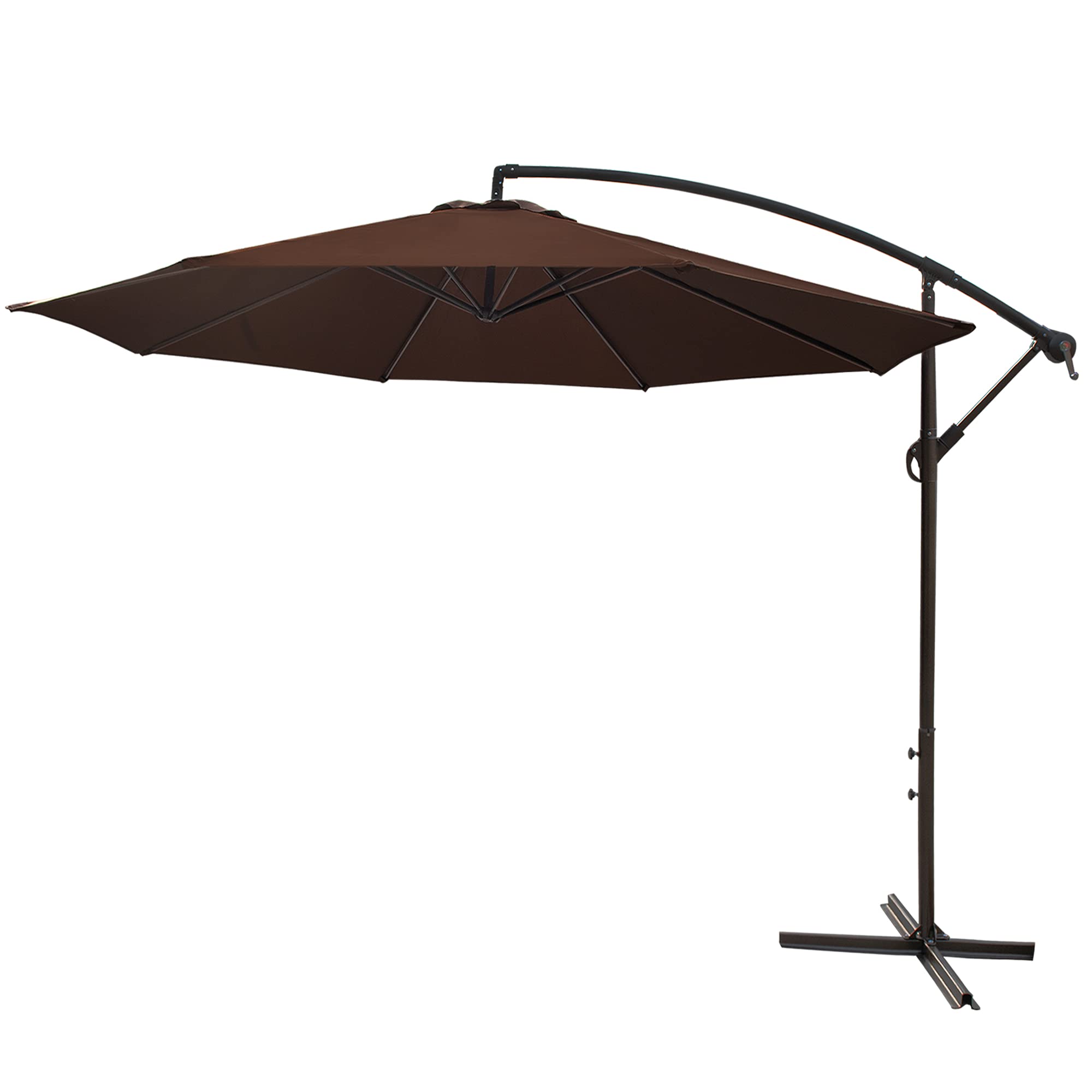 10FT Offset Cantilever Patio Umbrella with Crank & Cross Base - Outdoor Hanging Market Umbrella for Backyard, Poolside, Lawn, Garden - Sun Shade for Dining, Lounging, and Outdoor Relaxation (Brown)