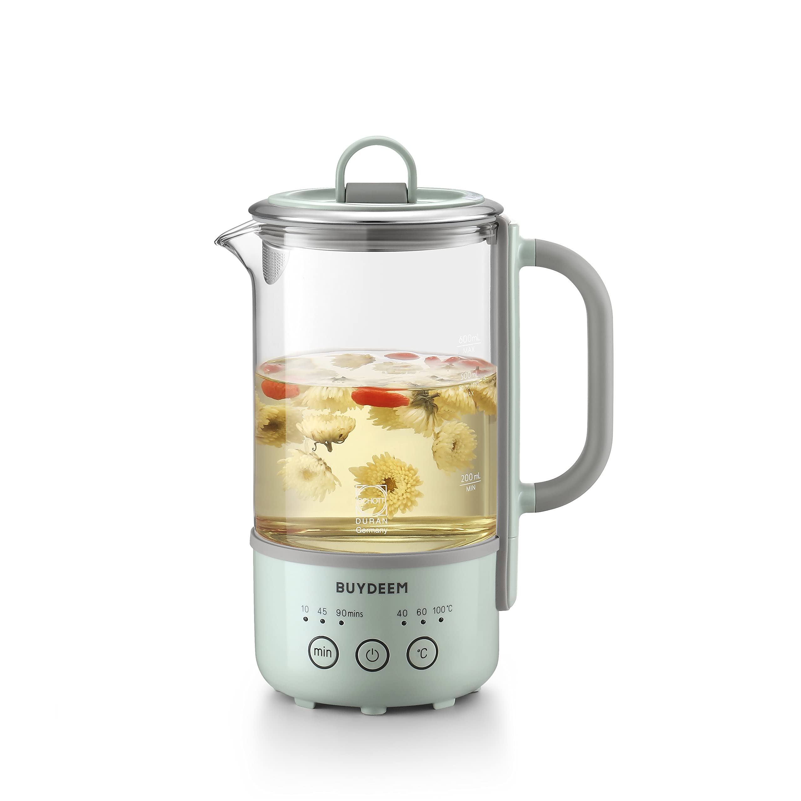 BUYDEEM K313 Portable Electric Kettle - 0.6L Mini Travel Kettle with DURAN® Heat-Resistant Glass & 18/10 Stainless Steel - Perfect for Tea, Coffee & Healthy Beverages - Ideal for Office, Dorm, Camping & Travel Use