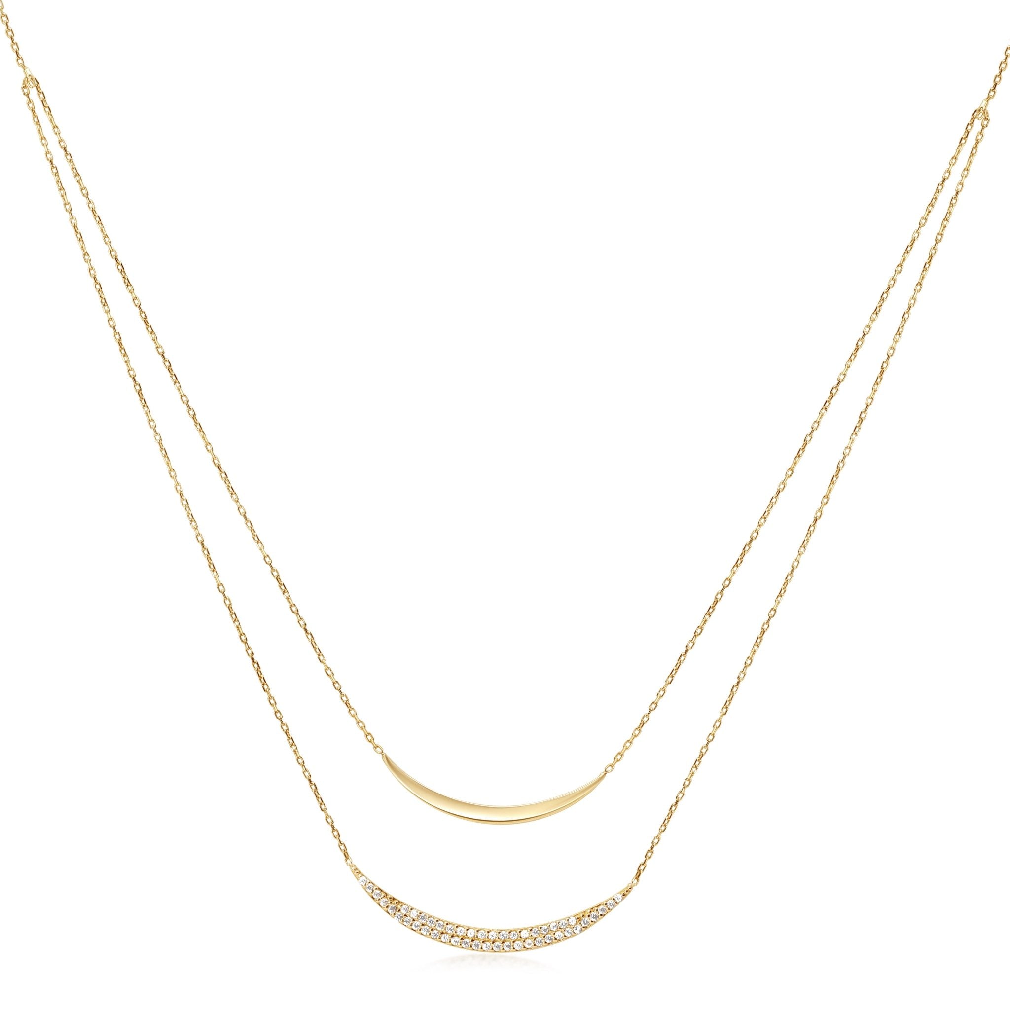14k Yellow Gold Diamond Double Curve Layering Necklace for Women - Elegant Dainty Jewelry for Everyday Wear, Date Nights & Special Occasions