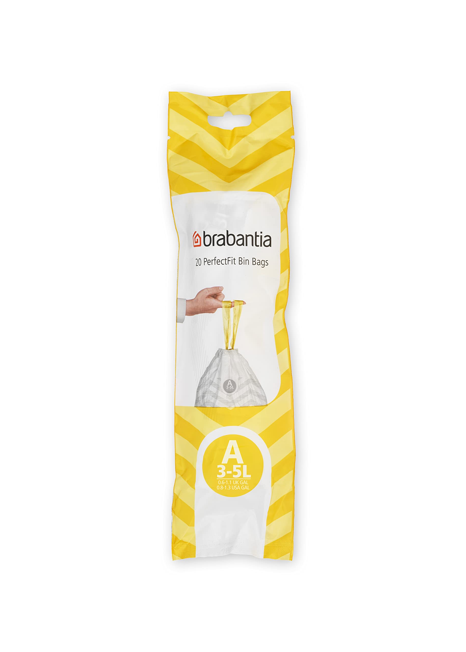 Brabantia PerfectFit Trash Bags Size A (0.8 Gallon) - 200 Count Thick Plastic Drawstring Trash Can Liners for Kitchen, Bathroom & Office Waste Disposal