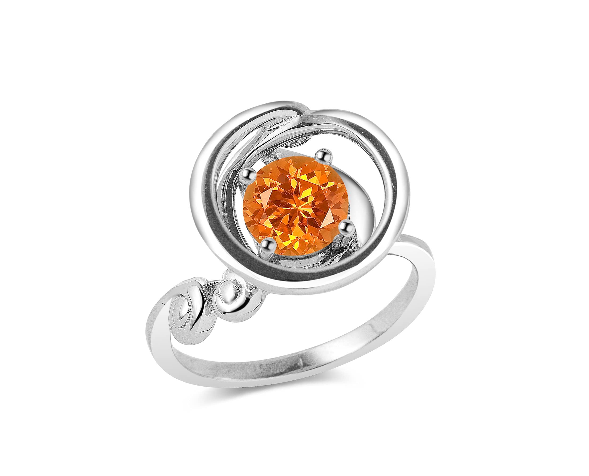 Orange Garnet Ring for Women - Solitaire January Birthstone Ring - Spessartite Garnet Sterling Silver Circle Wave Ring | Elegant Gift for Anniversary, Valentine's Day & Everyday Wear