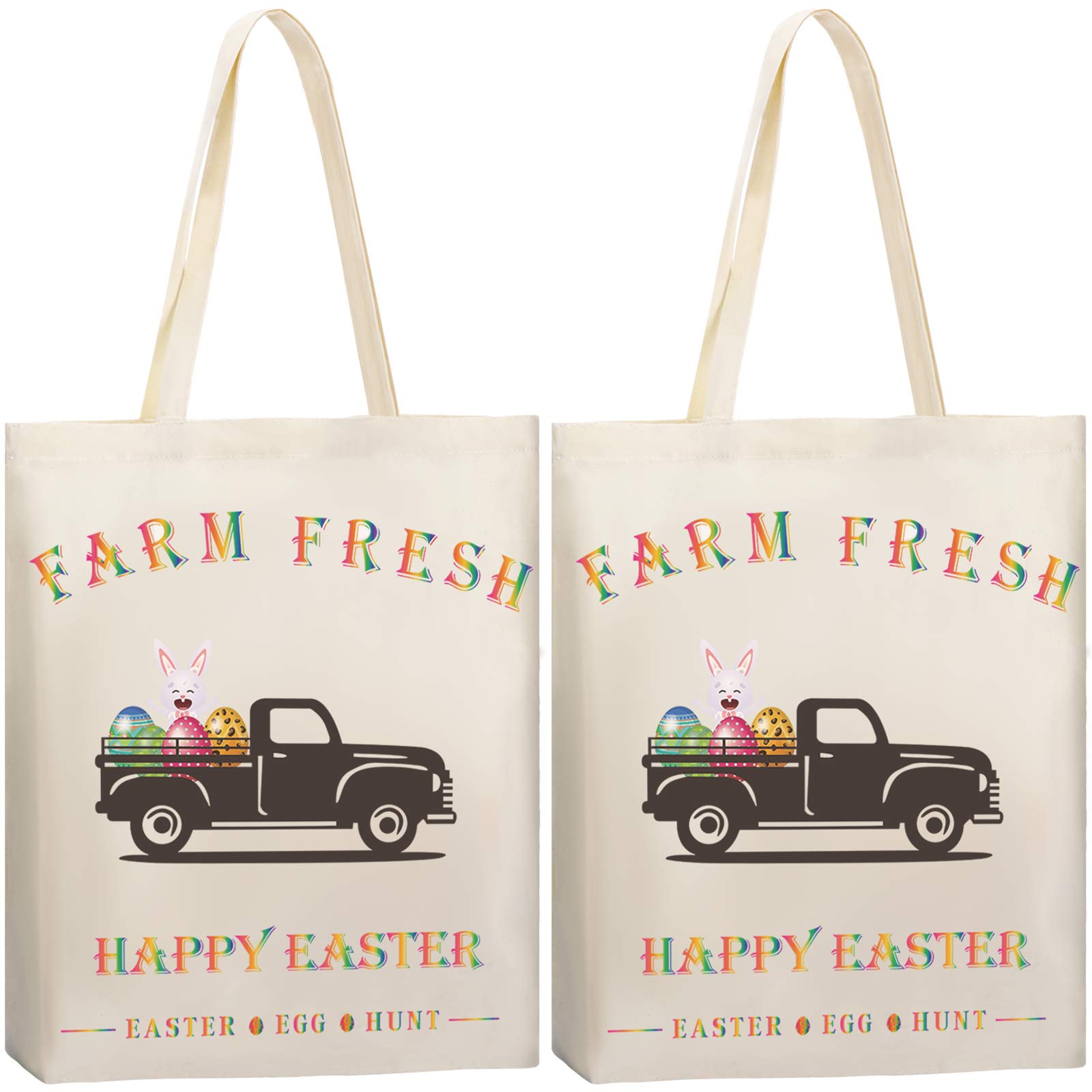 WeeWooday 2-Pack Easter Bunny Egg Tote Bags - Reusable Canvas Shoulder Bags for Easter Party, Grocery Shopping & Egg Hunt - Eco-Friendly Market Tote & Handbag for Women & Kids