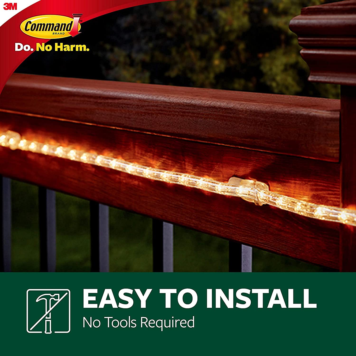 Command Outdoor Rope Light Clips with Foam Strips - Clear 3 Pack (36 Clips Total) - Damage-Free Hanging for Christmas Lights, Patio & Garden Decor - 17301CLRAW-ES