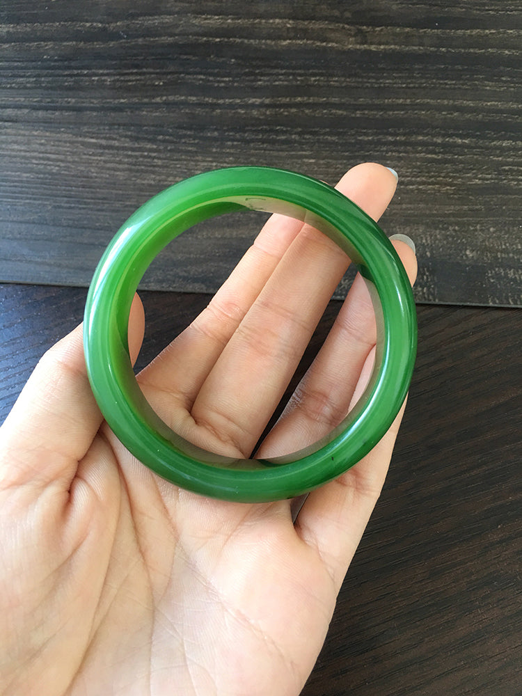 Natural Jade Bangle Bracelet - 57.3mm Inner Diameter Nephrite Jade Bangle (NBE009) - Perfect for Meditation, Yoga & Spiritual Healing Jewelry
