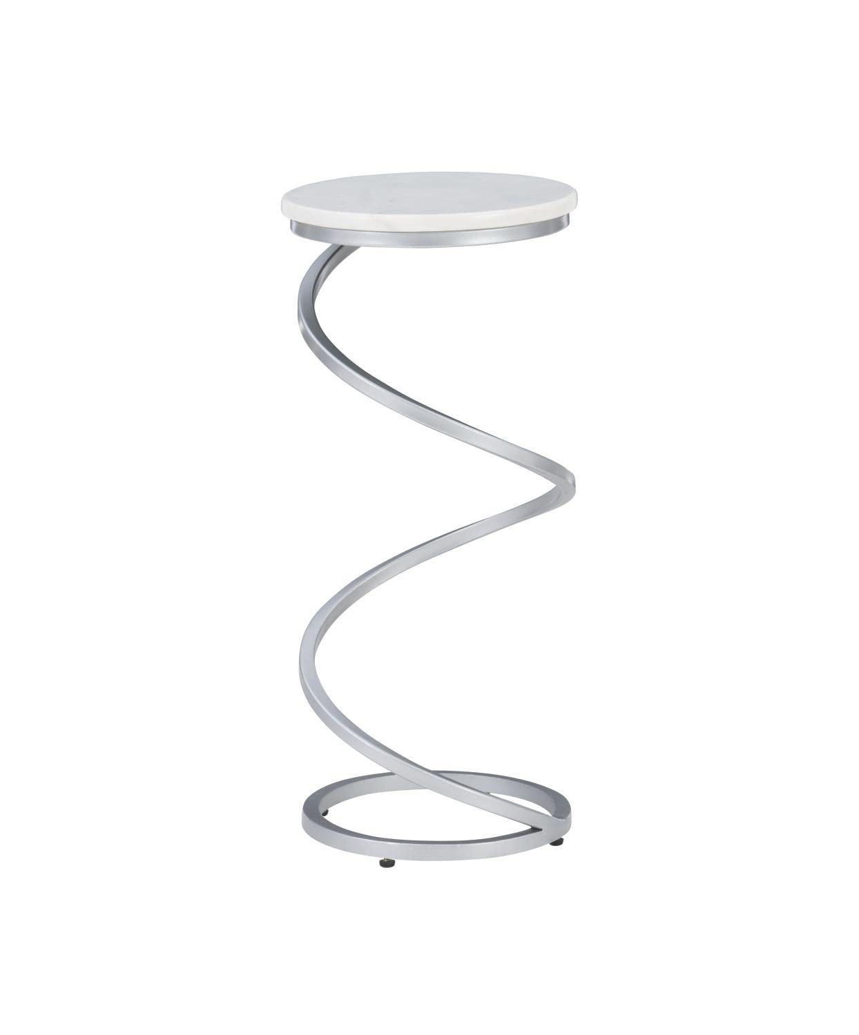 Powell Rian Spiral Drink Table with Silver White Marble Top - Modern Side Table for Living Room, Bedroom, or Patio - D1323A20WSB