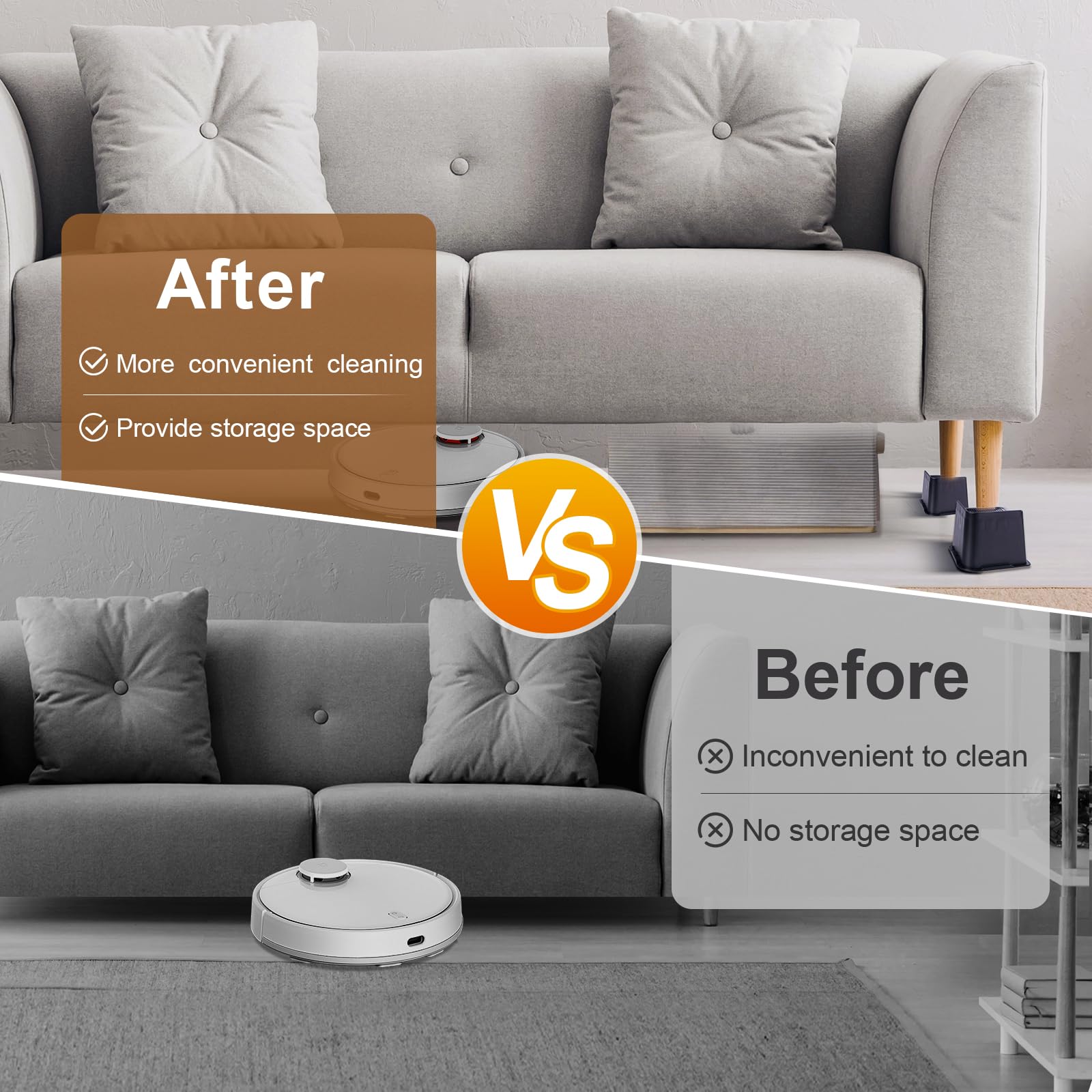 Heavy Duty Bed Risers - 3 Inch Furniture Risers for Sofa, Couch & Table Legs - Sturdy Lift Blocks (4 Pack) - Perfect for Extra Storage Space & Home Organization